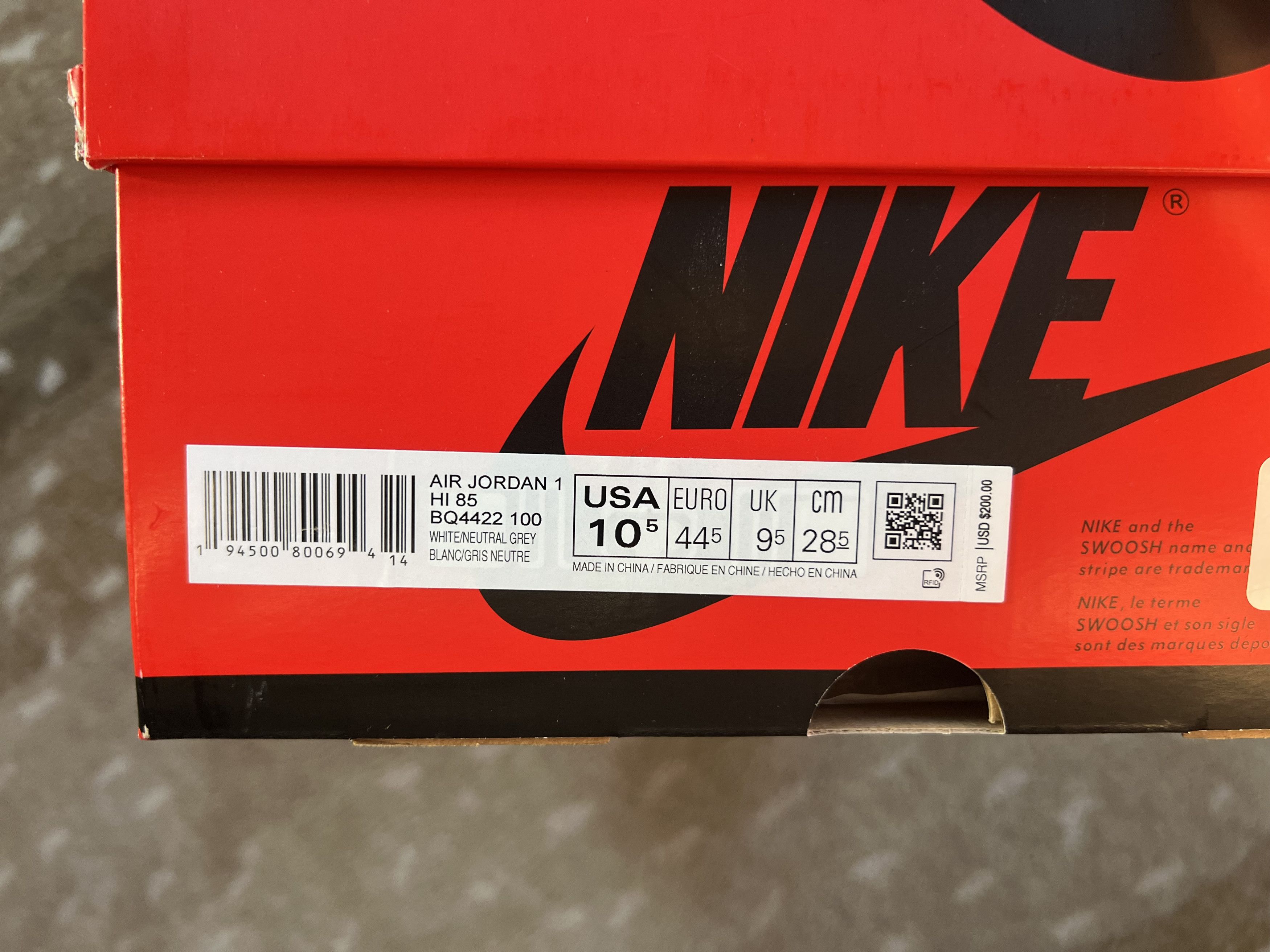 Jordan Brand Air Jordan 1 Retro High ‘85 OG ‘Neutral Grey’ Size US 10.5 / EU 43-44 - 3 Thumbnail
