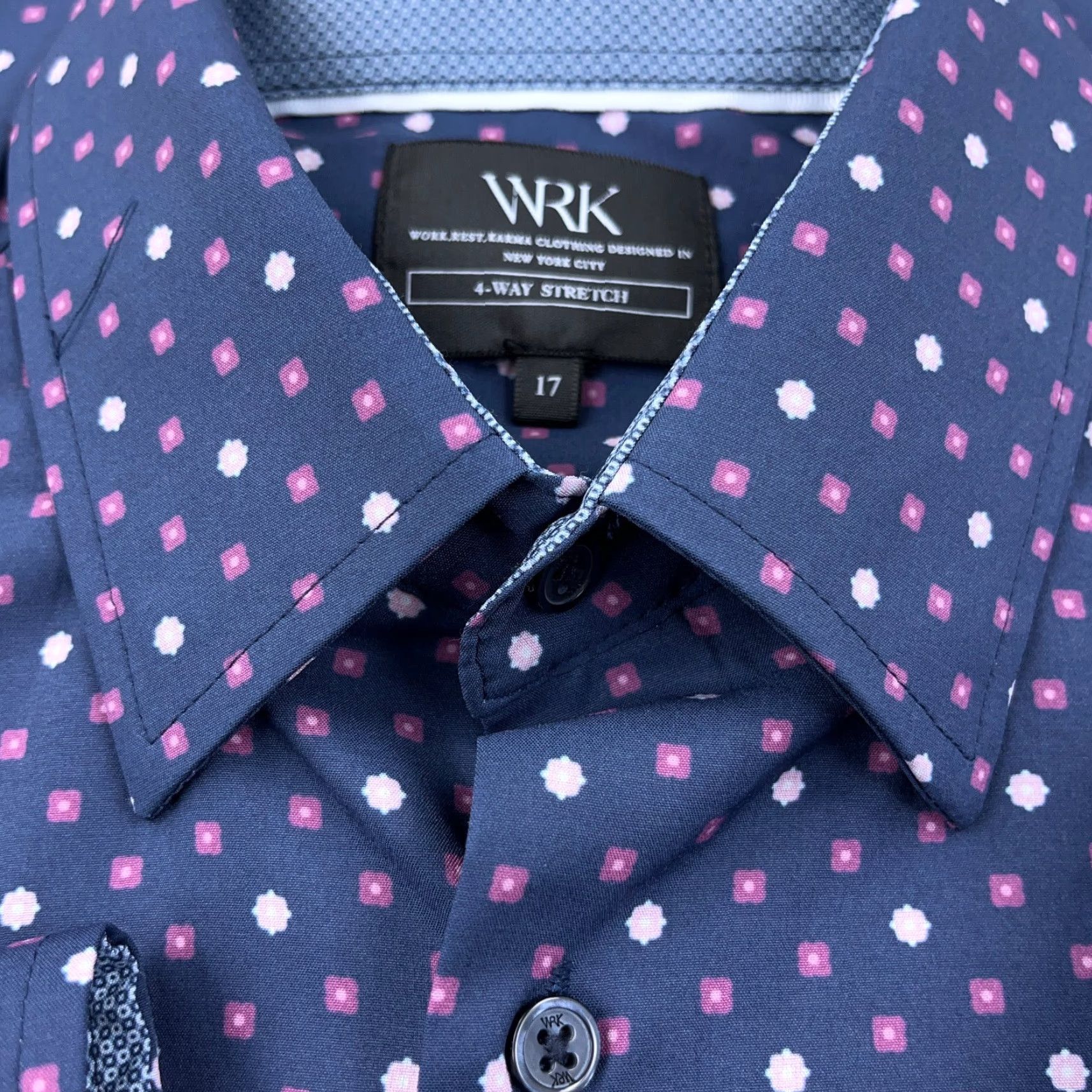 Vintage WRK Shirt Men XL Blue Pink Button Up Spotted Performance Flip Cuff Rest Karma Size US XL / EU 56 / 4 - 4 Thumbnail