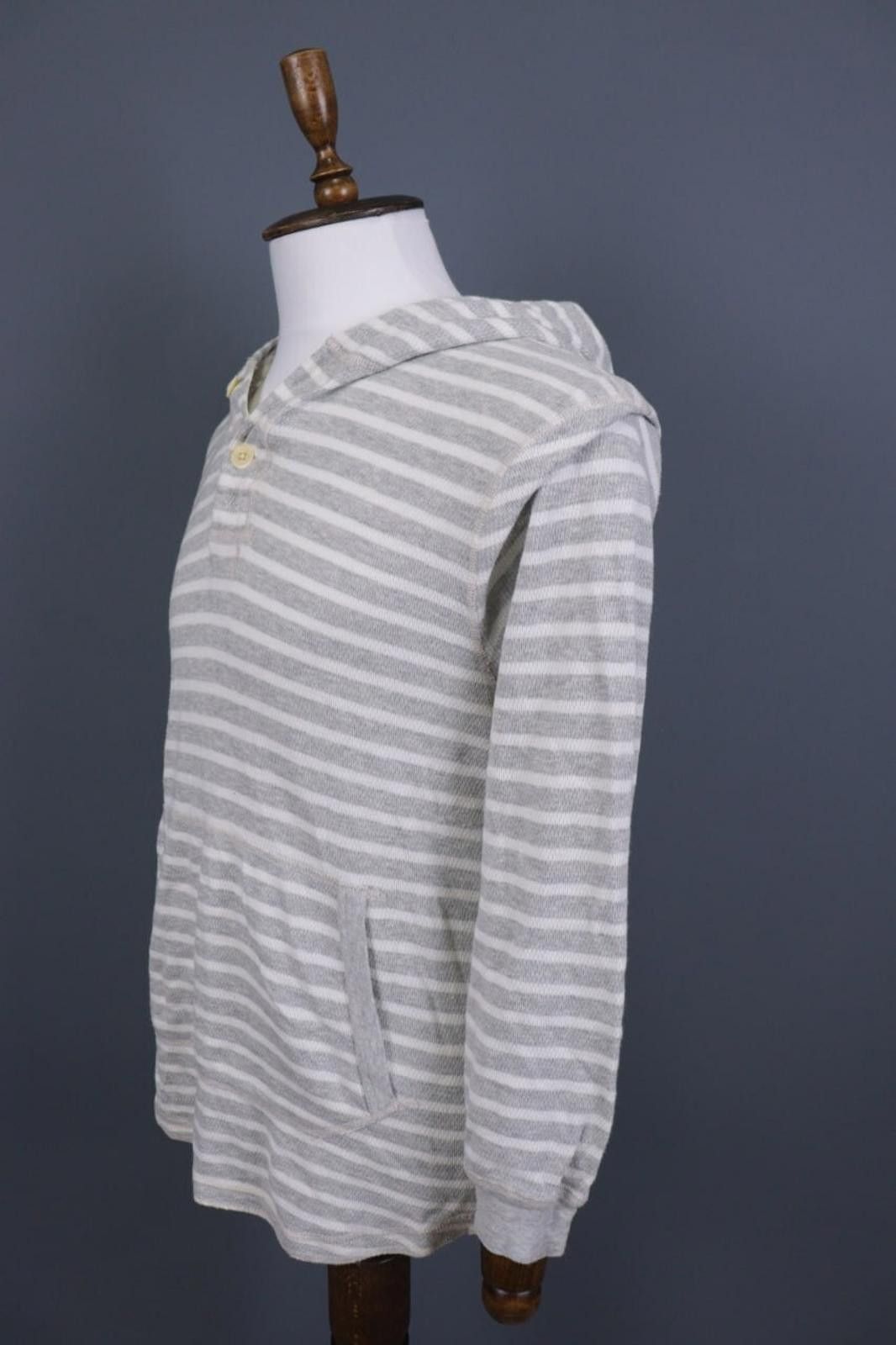 J.Crew J.Crew Gray Striped Henley Knit Hooded Sweater Size M Size US M / EU 48-50 / 2 - 5 Thumbnail
