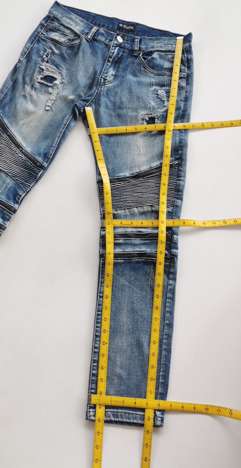 Seditionaries Black Premium Distressed Zipper Biker Denim Size US 32 / EU 48 - 11 Thumbnail
