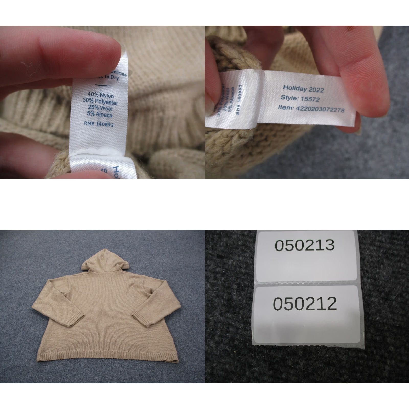 Marine Layer Marine Layer Sweater Womens XL Beige Hooded Pullover Relaxed Knit Wool Alpaca Nylon Polyester Warm Pockets 90s Style Mens Womens Size XL / US 12-14 / IT 48-50 - 8 Thumbnail