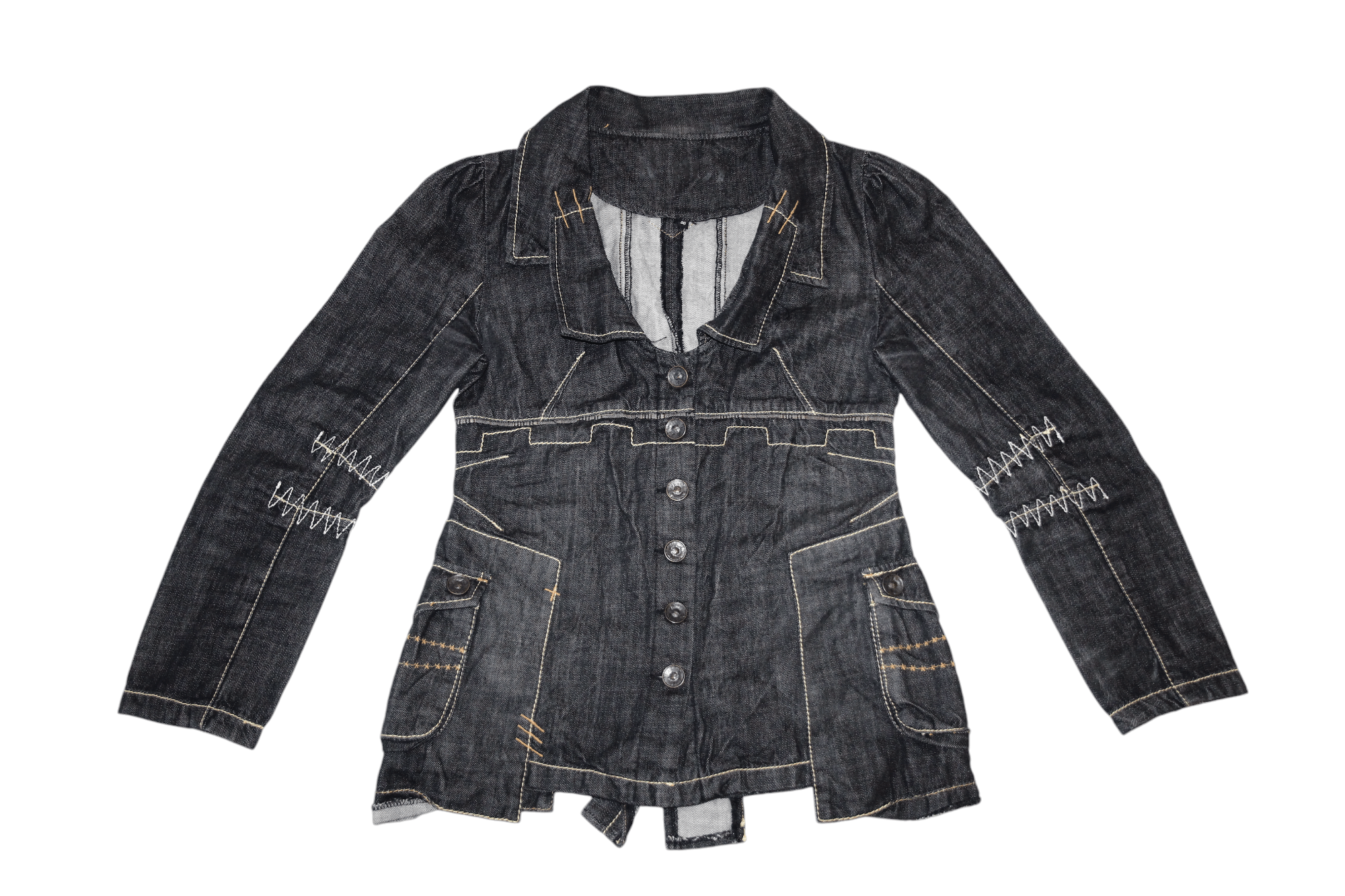 Marithe + Francois Girbaud VTG R-867 Raw Denim Asymmetrical Rips Stitch Design Jacket Size M / US 6-8 / IT 42-44 - 4 Thumbnail