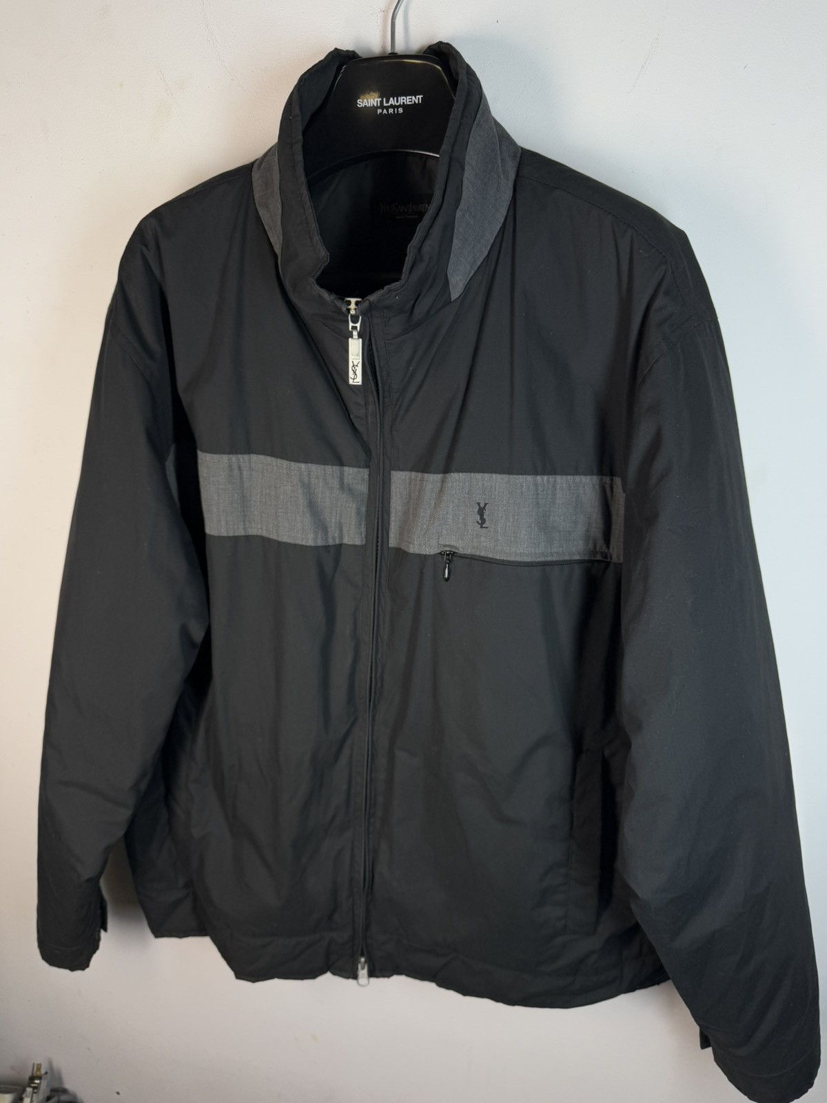 Warm YSL Jacket Black/Grey Autumn Bomber Vintage Luxury