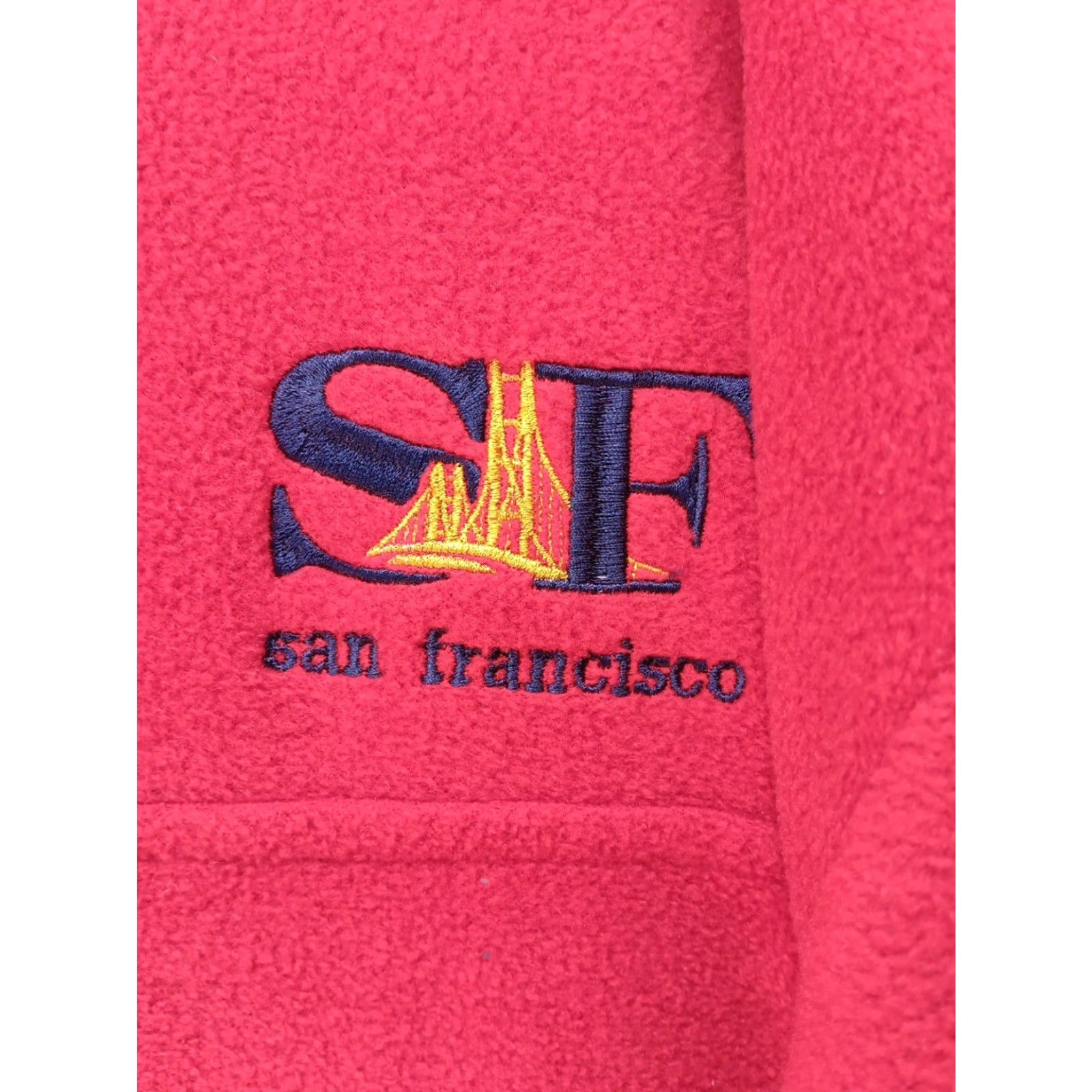 Vintage VINTAGE San Francisco Golden Gate Bridge Embroidered Fleece Pullover Red L 1/4 Zip Mens Sweater Size US L / EU 52-54 / 3 - 3 Thumbnail