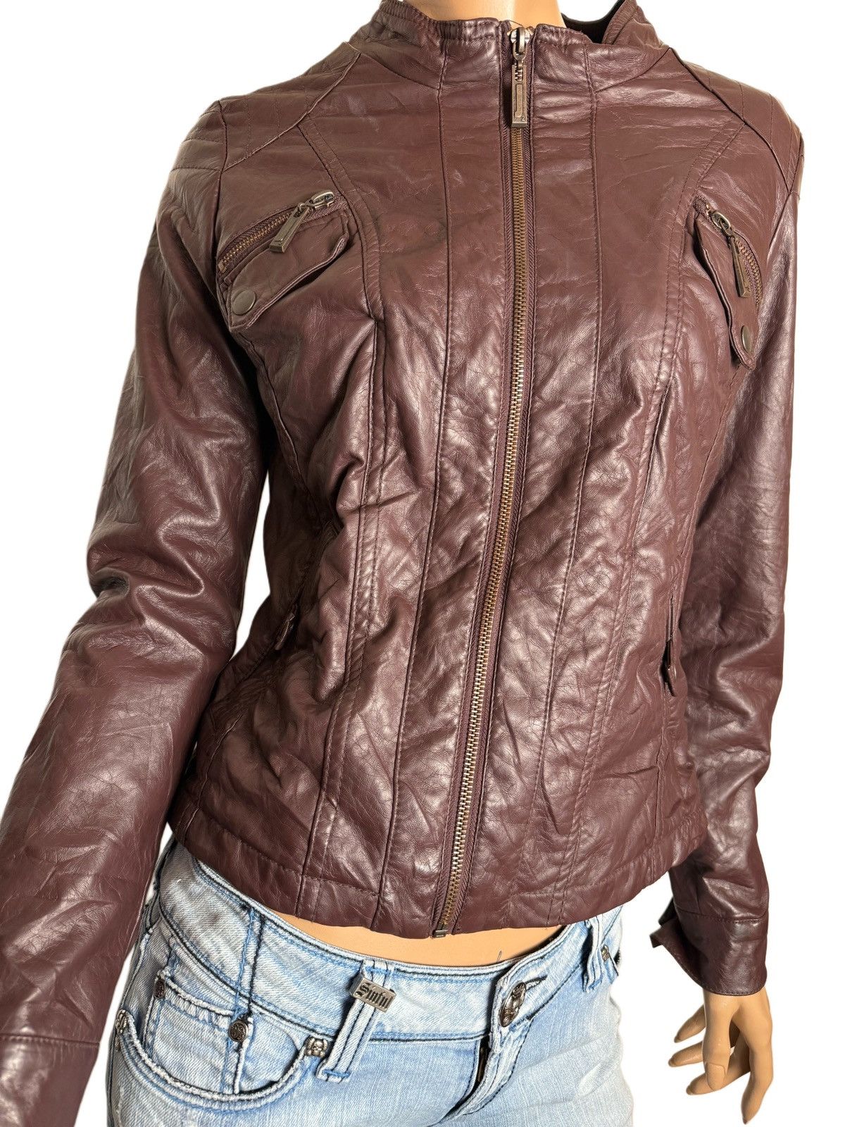 Other Y2K Faux Leather Jacket Vintage 2000s Biker Moto Style Size XS / US 0-2 / IT 36-38 - 2 Thumbnail