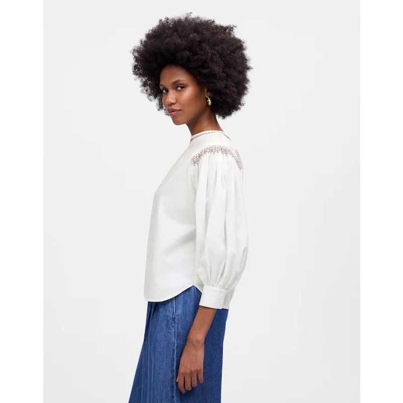 Madewell NWT Madewell Embroidered Poplin Balloon-Sleeve Top White XS Size XS / US 0-2 / IT 36-38 - 2 Thumbnail