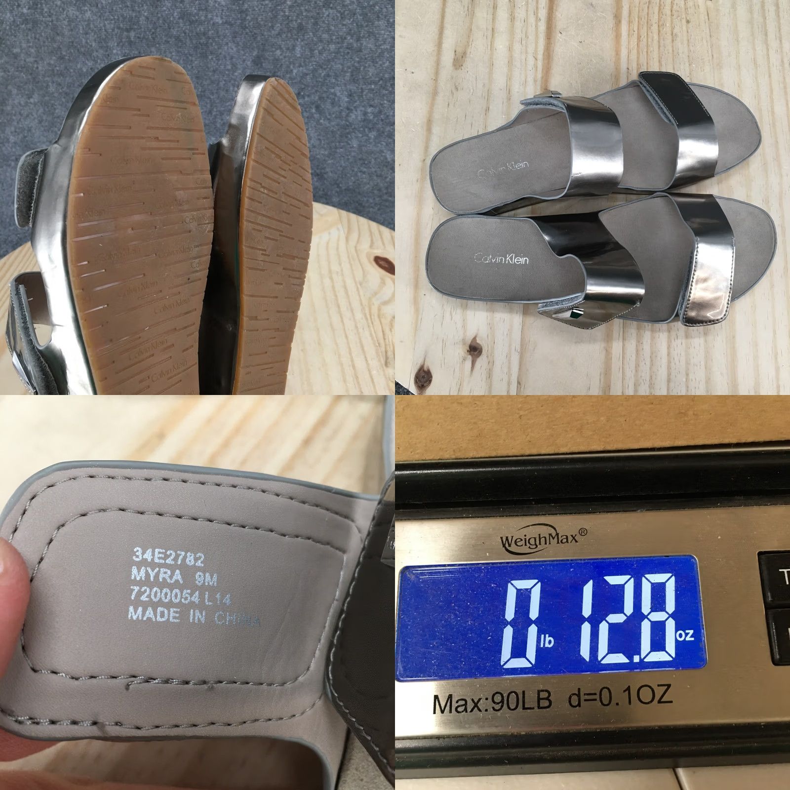 Calvin Klein Calvin Klein Sandals Womens 9 Myra Metallic Gray Slip-On Casual Wedge Heels Size US 9 / IT 39 - 9 Thumbnail