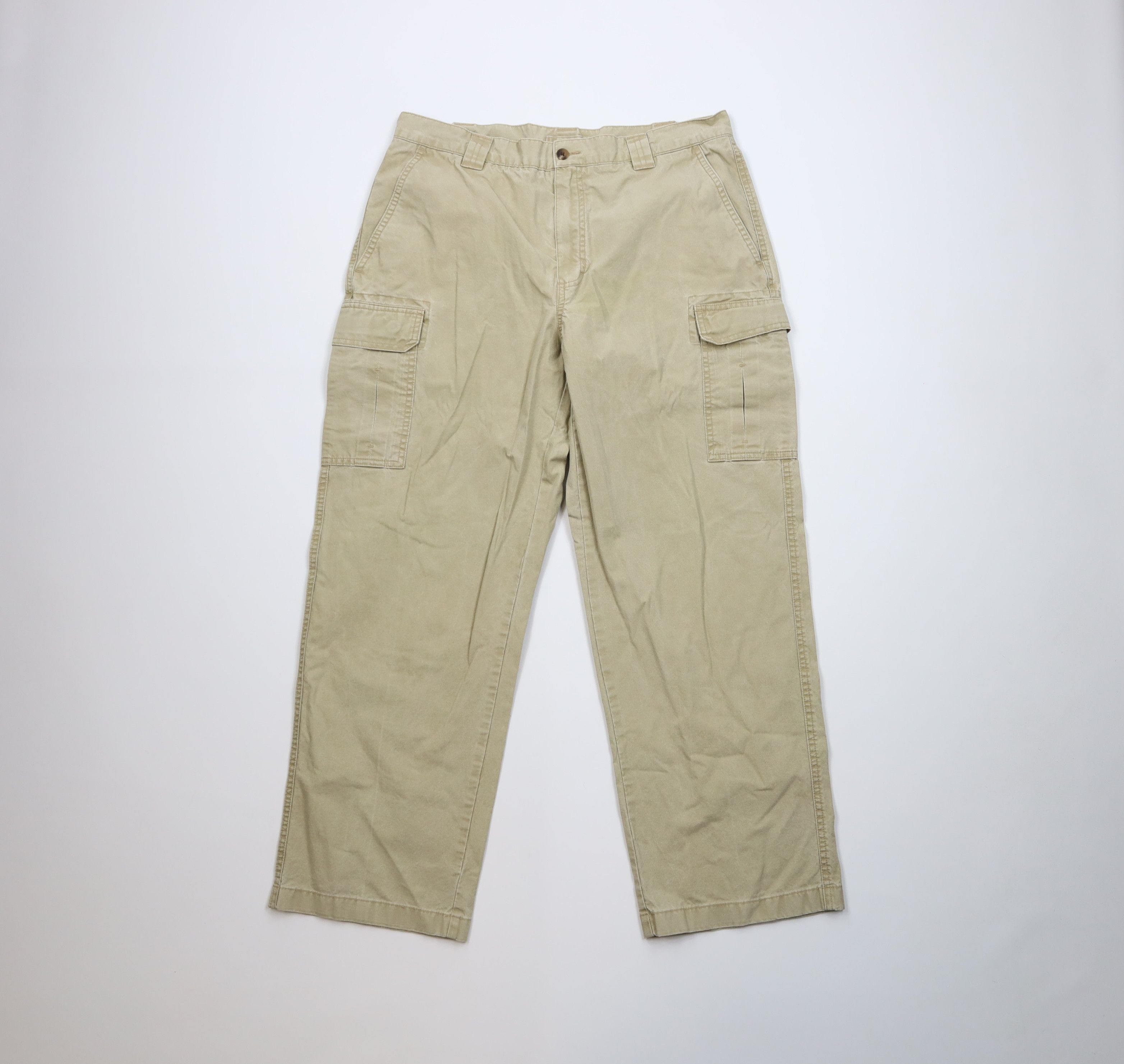 L.L. Bean Vintage 90s LL Bean Wide Leg Cargo Pants Beige Cotton Size US 34 / EU 50 - 1 Thumbnail