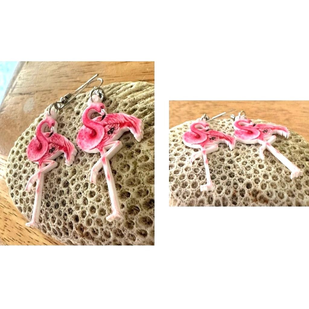 Handmade Pink Flamingo Earrings Dangle Hooks New Double Sided Las Veg Size ONE SIZE - 6 Thumbnail