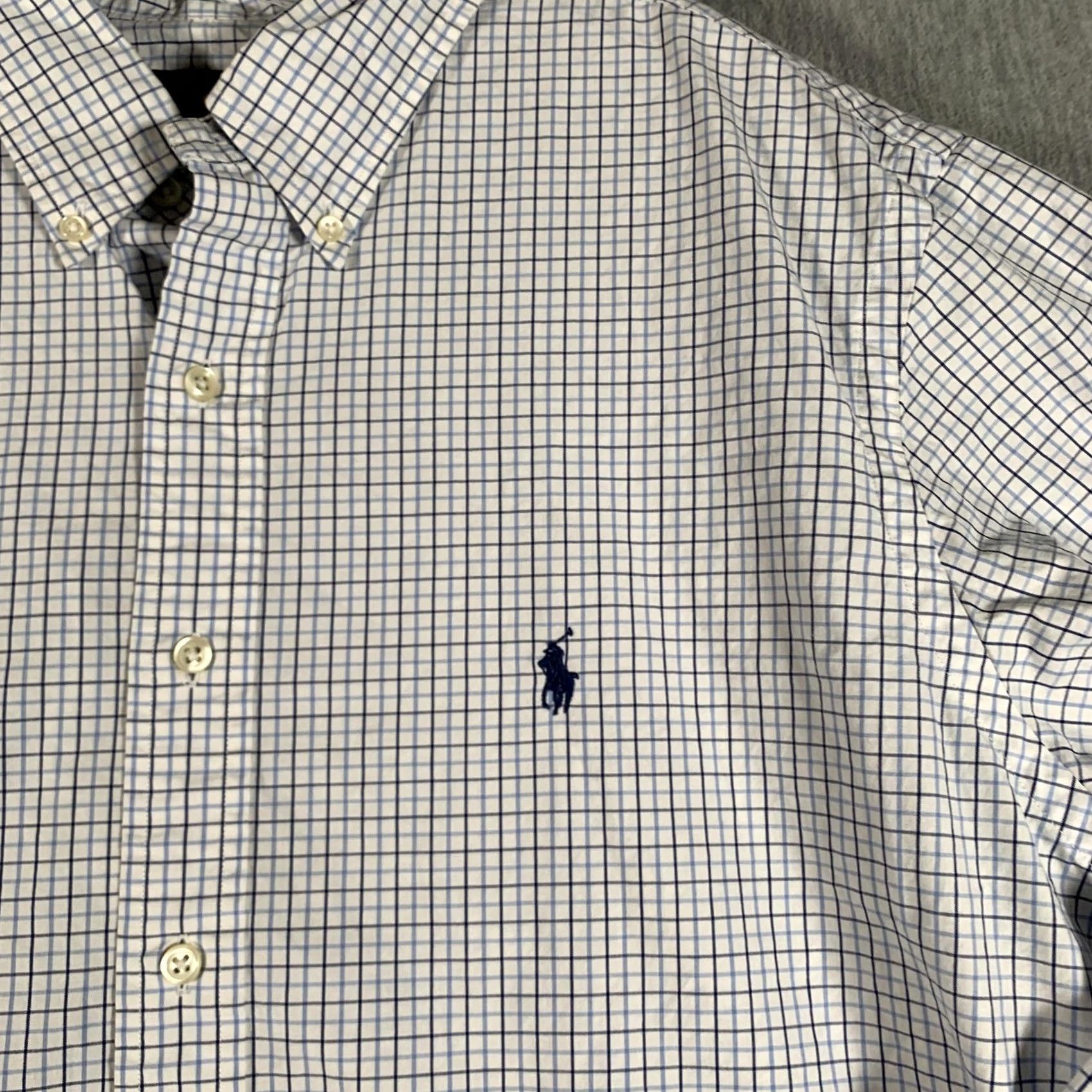 Ralph Lauren Ralph Lauren Shirt Mens 17.5 44 White Blue Check Button Down Dress Shirt Size 48R - 4 Thumbnail