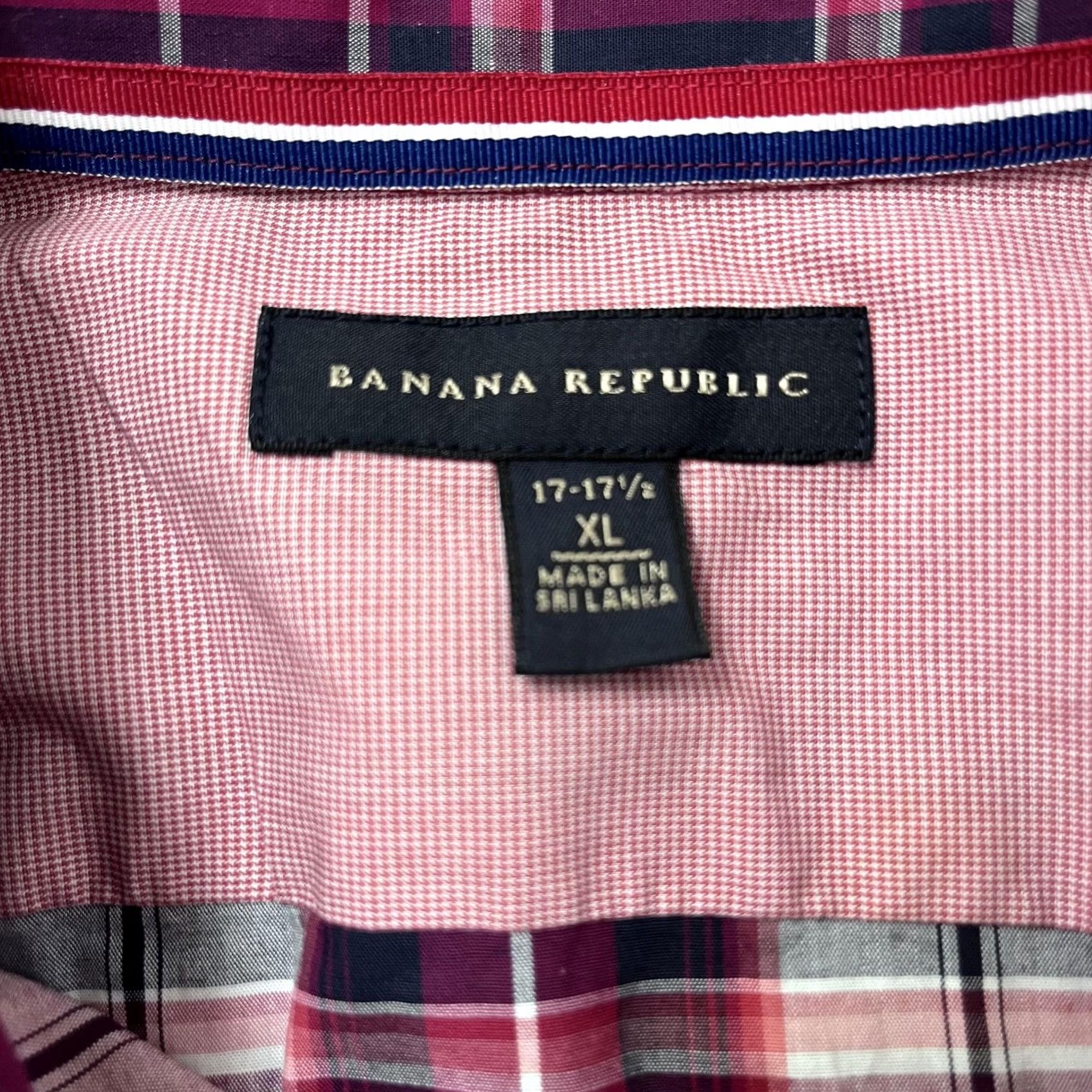 Banana Republic VINTAGE? No — Banana Republic Shirt Mens XL Red Gray Black Plaid Button Down Long Sleeve Dress Size 46R - 3 Thumbnail