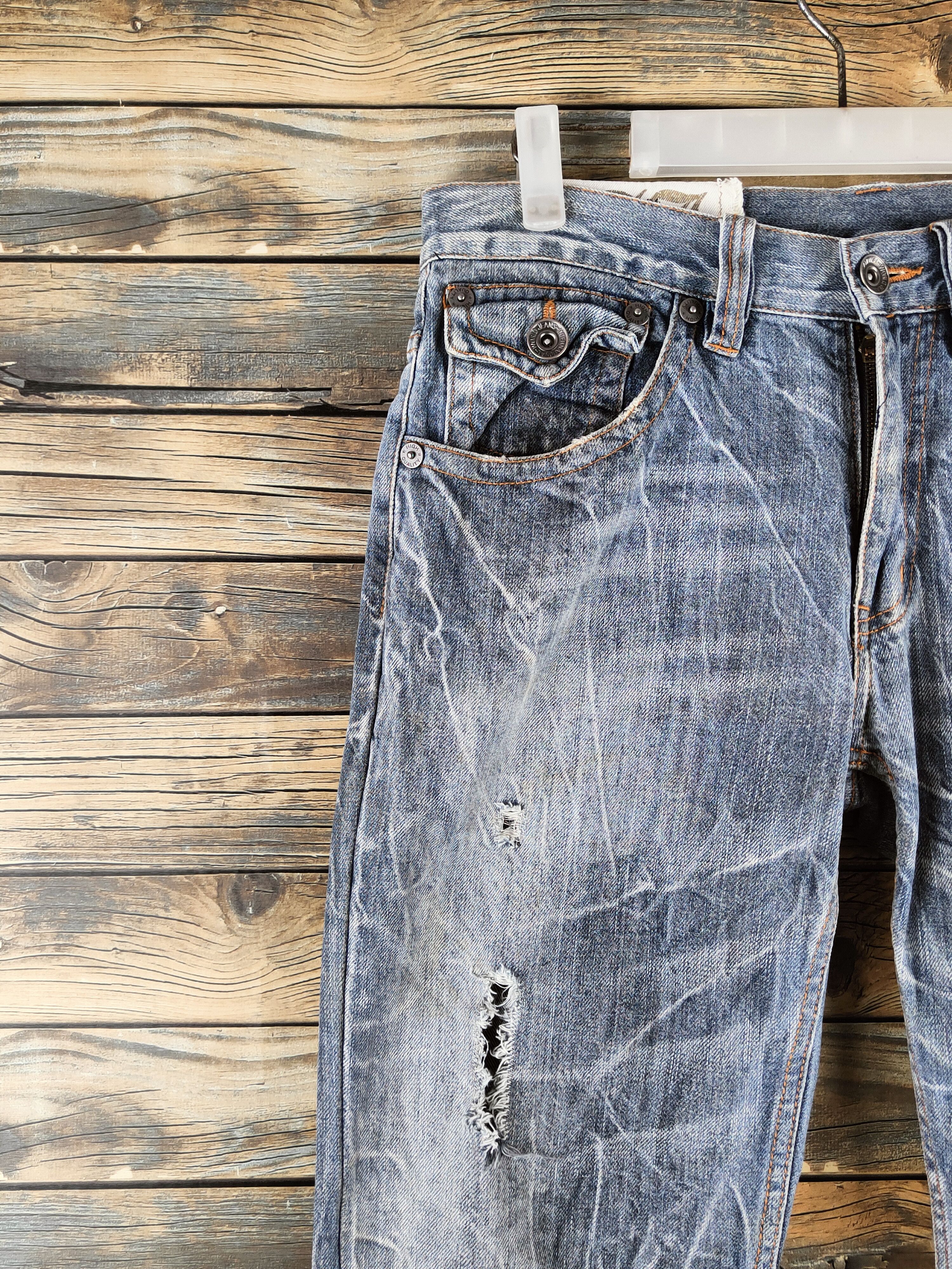 Japanese Brand DL AJ Light Blue Distressed Ripped Jeans #S2890 Size 32" / US 10 / IT 46 - 3 Thumbnail