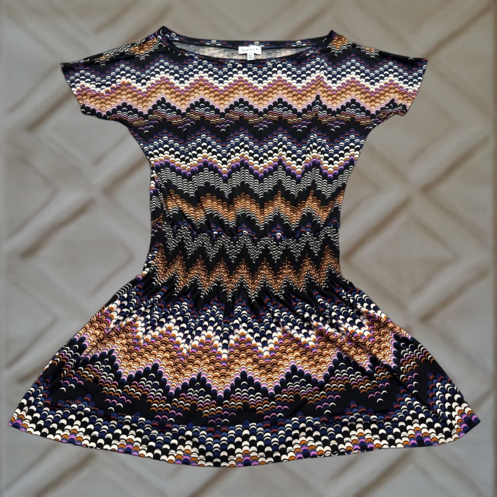 Vintage Veronica M Geometric Wave Print Smoked Mini Dress Womens M Dolman Streetwear? Size M / US 6-8 / IT 42-44 - 1 Thumbnail