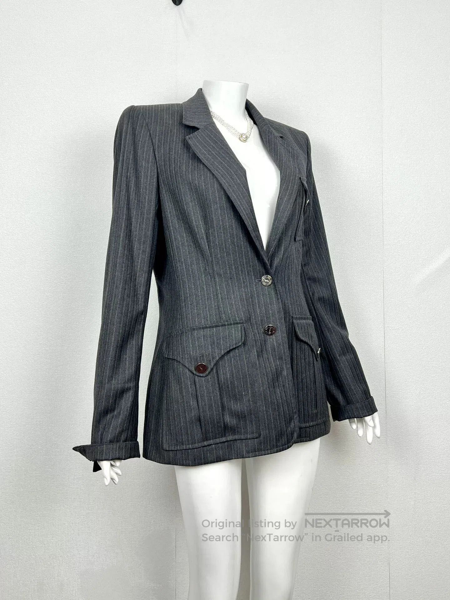 Saint Laurent Paris YSL Gray Pinstripe Wool Blazer. Size S / US 4 / IT 40 - 3 Thumbnail
