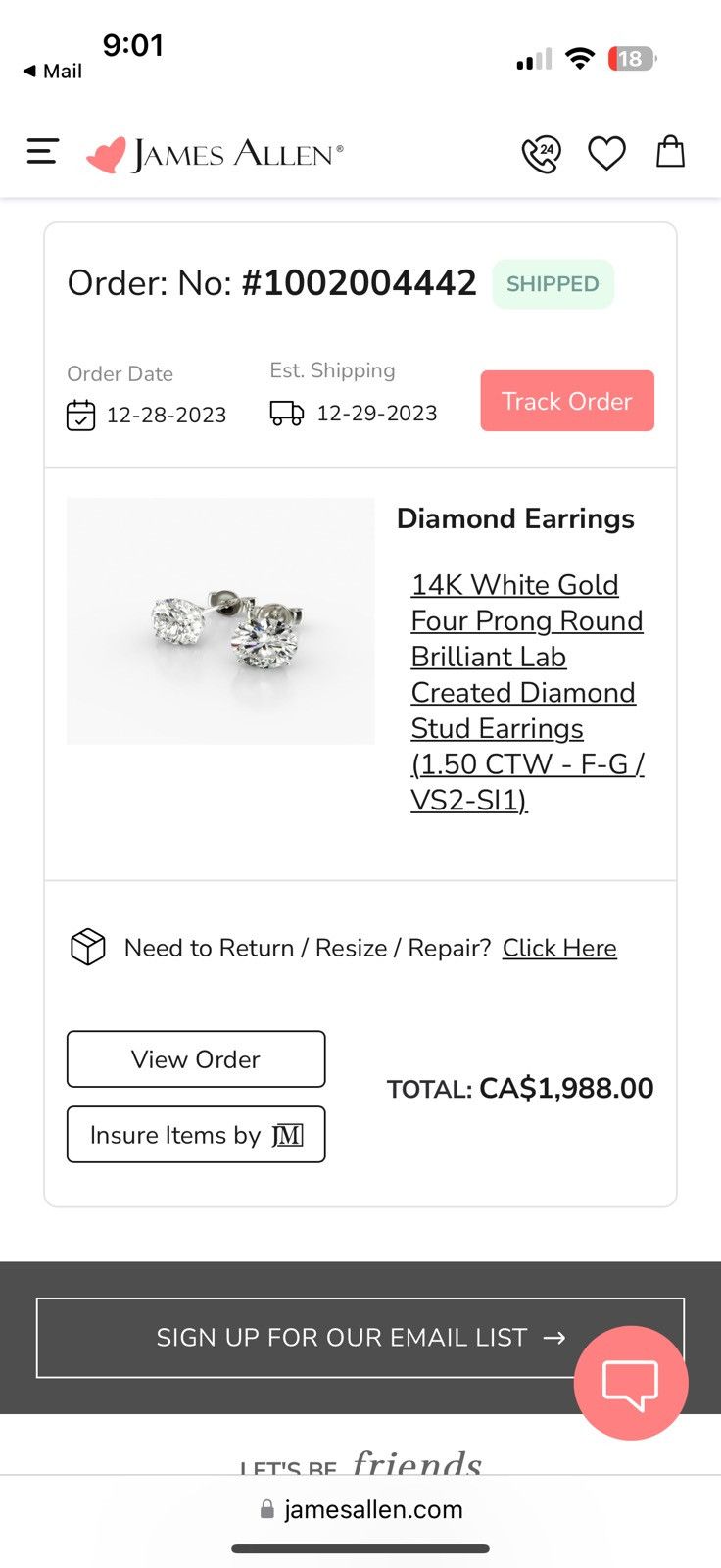 Designer James Allen 14K Lab-Grown Diamond Stud Earrings 1.50 CTW Size ONE SIZE - 2 Thumbnail