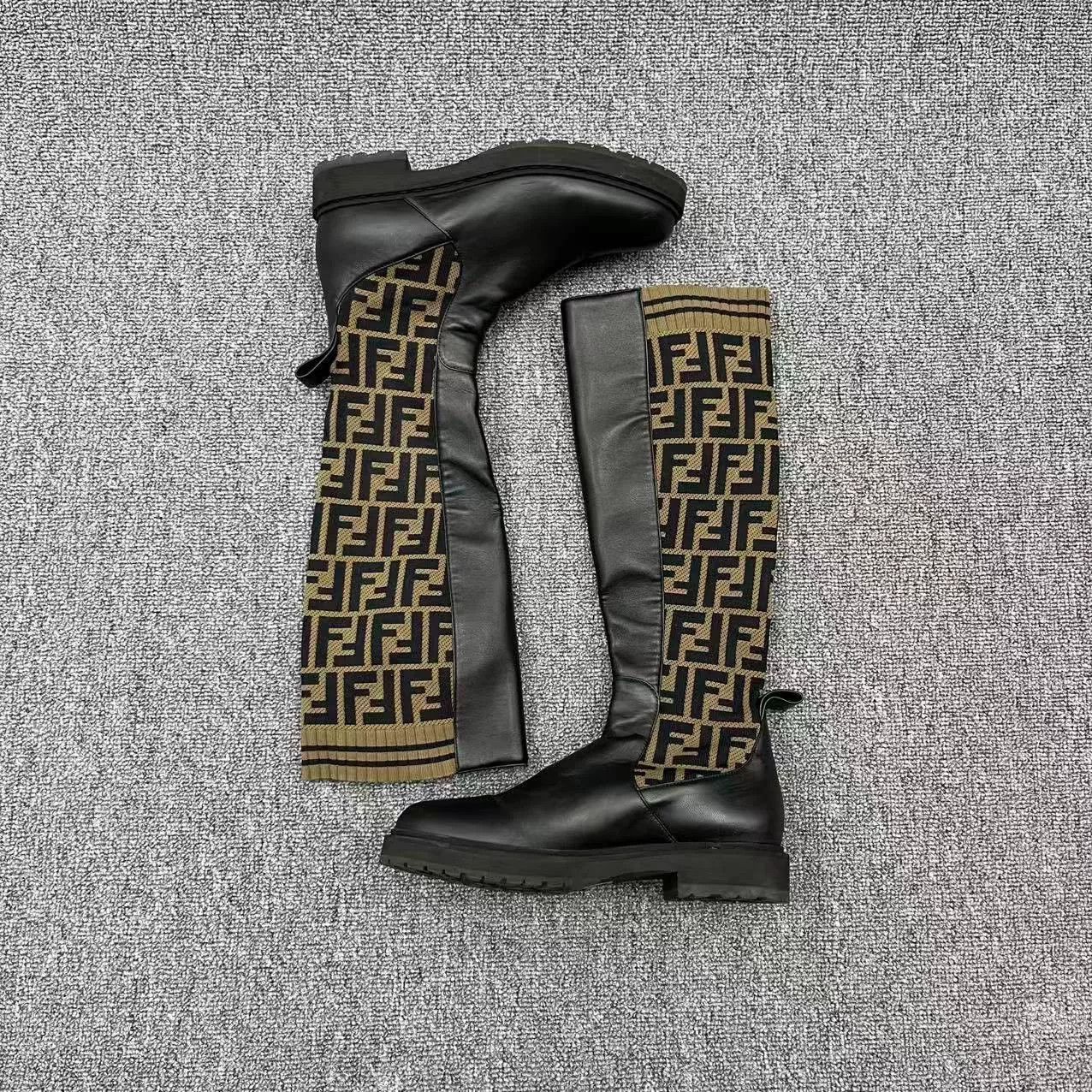 Fendi Fendi FF Monogram Leather Knee-High Boots Size US 5 / IT 35 - 1 Thumbnail