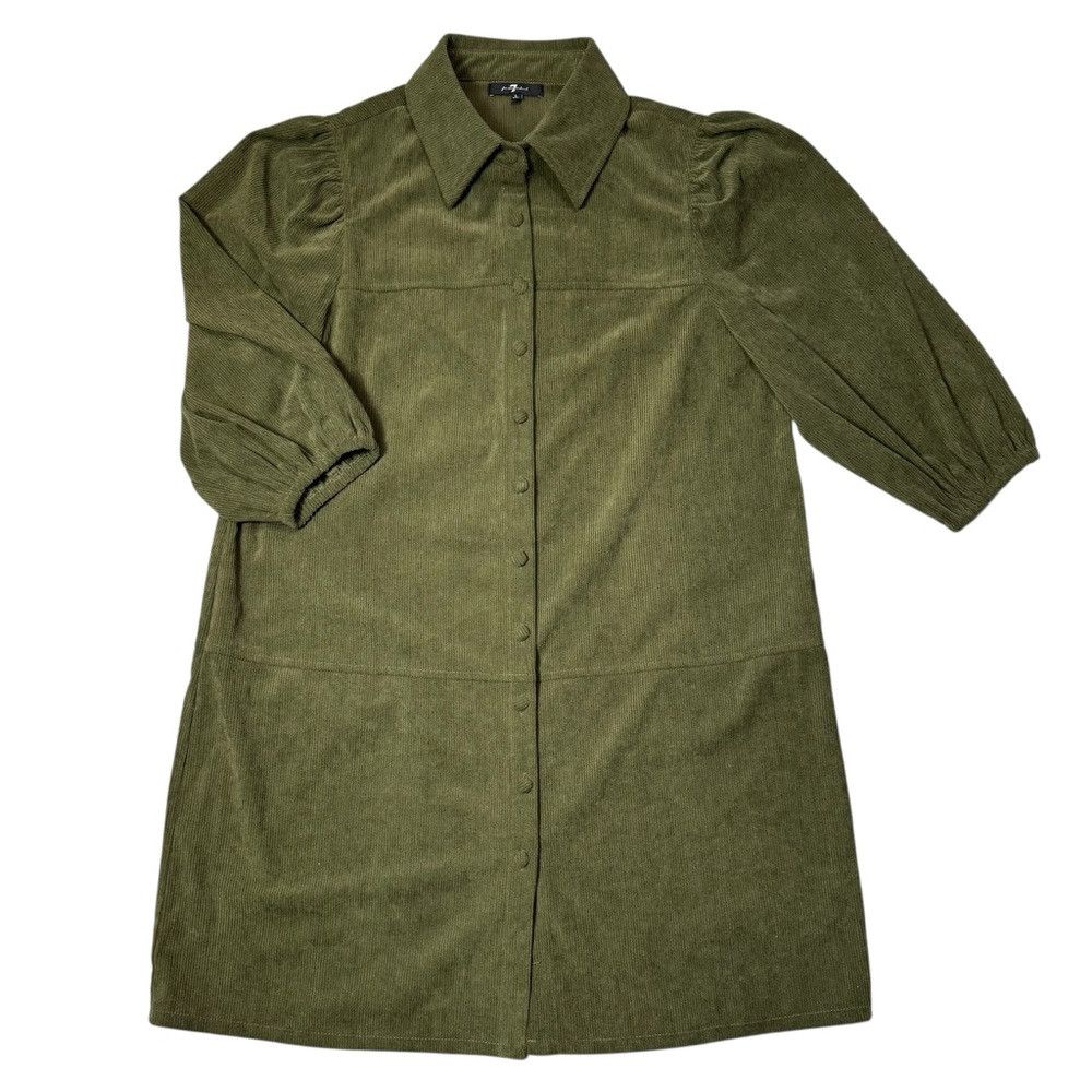 7 For All Mankind 7 For All Mankind Olive Corduroy Puff Sleeve Button Down Sh Size L / US 10 / IT 46 - 5 Thumbnail