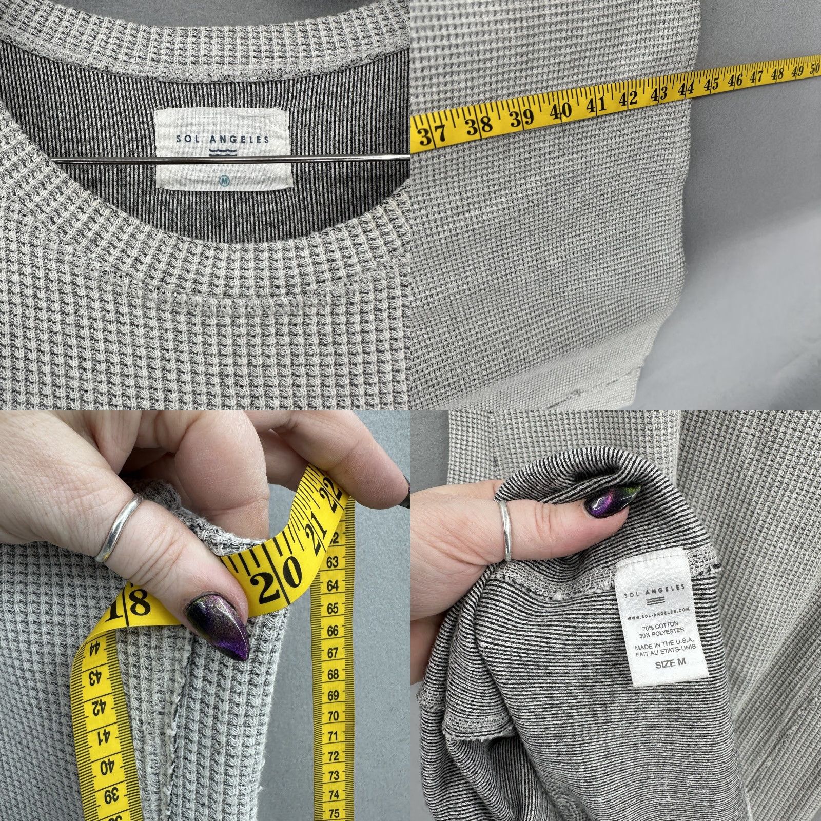 Anthropologie Anthropologie Sol Angeles Waffle Knit Dress Womens M Cold Shoulder Round Neck Midi A-Line Cotton Blend Knit Gray Sugar Bohemian Classic 90s? Size M / US 6-8 / IT 42-44 - 8 Thumbnail