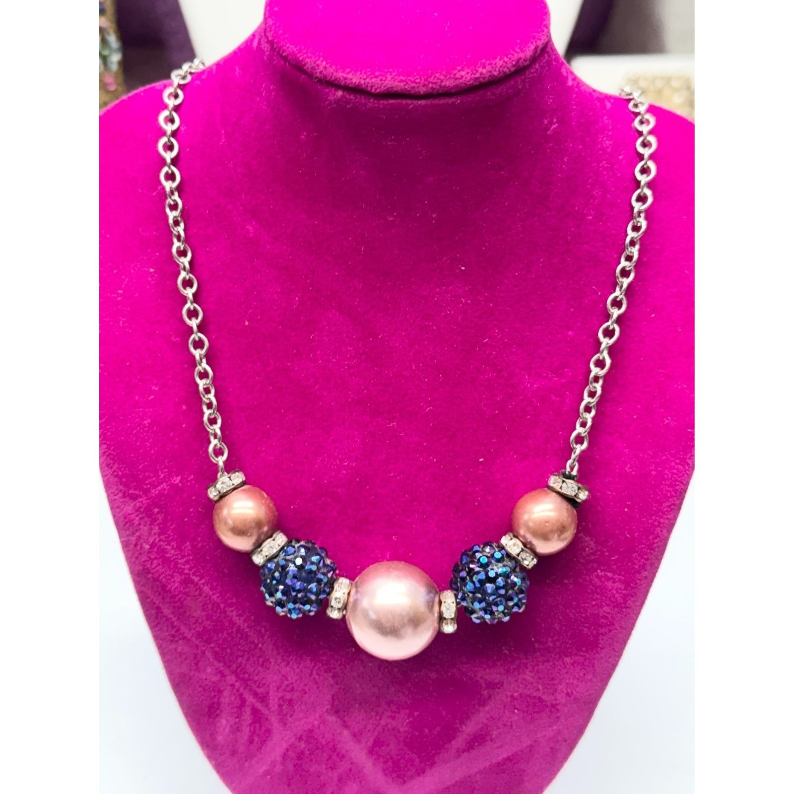 Vintage Rhinestone pink pearl collar chain necklace Size ONE SIZE - 3 Thumbnail