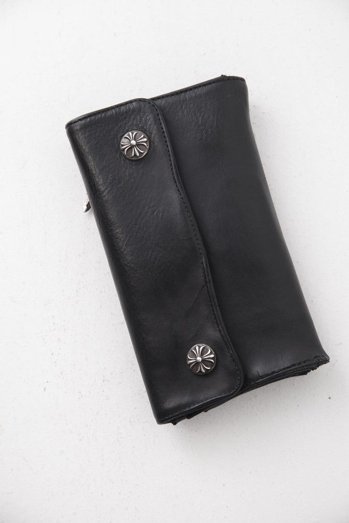 image of Chrome Hearts Wave Leather Wallet in Black, Men's