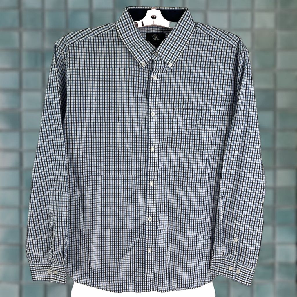 Calvin Klein Calvin Klein Button-Down Shirt Mens L Blue Check Long Sleeve Regular Fit Size US L / EU 52-54 / 3 - 1 Thumbnail