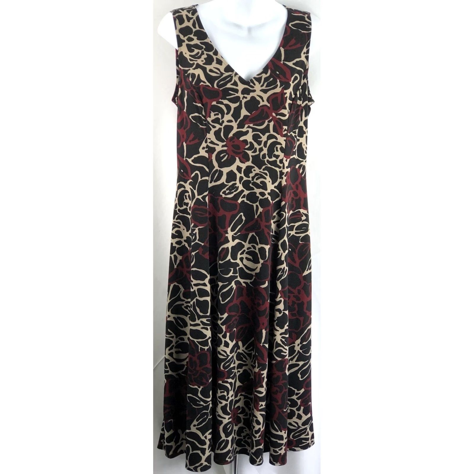 Vintage Danny & Nicole Sleeveless A-Line Midi Dress 10 Red Geo Fit & Flare Womens Vintage No XS Size L / US 10 / IT 46 - 5 Thumbnail