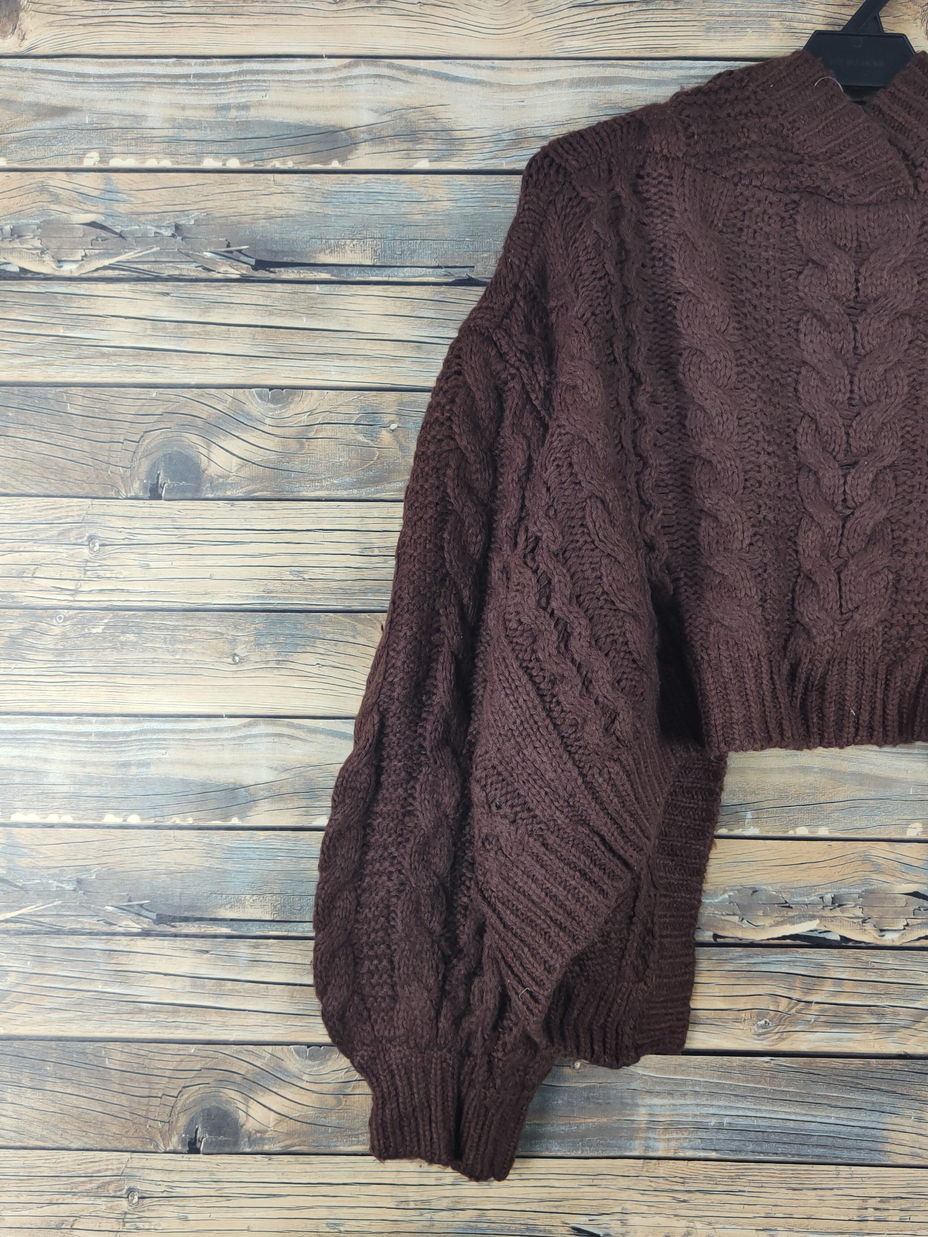 Aran Isles Knitwear Earth Music&Ecology Brown Knitwear Crop Tops Cardigan #W1743 Size L / US 10 / IT 46 - 8 Thumbnail