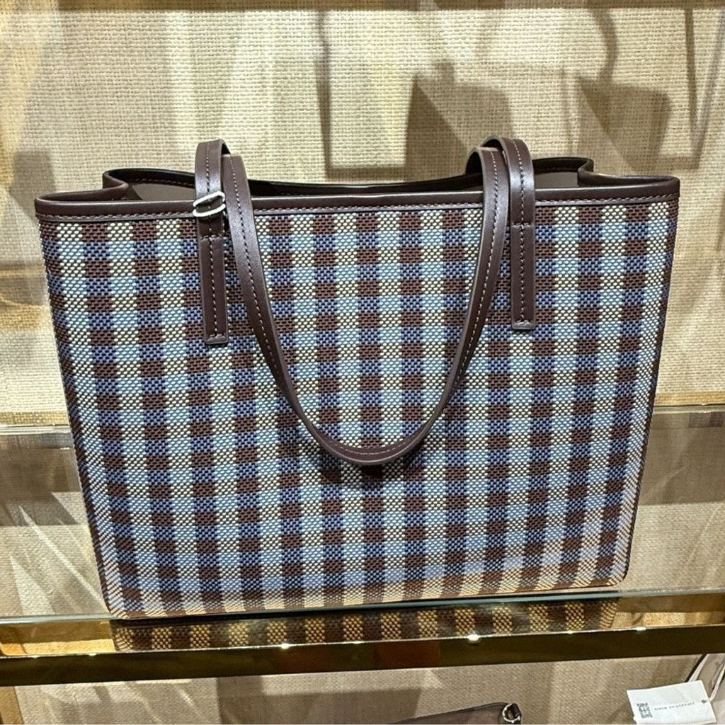 Tory Burch Tory Burch Blake Plaid Zip Tote Blue Multi Woven Nylon Size ONE SIZE - 3 Thumbnail