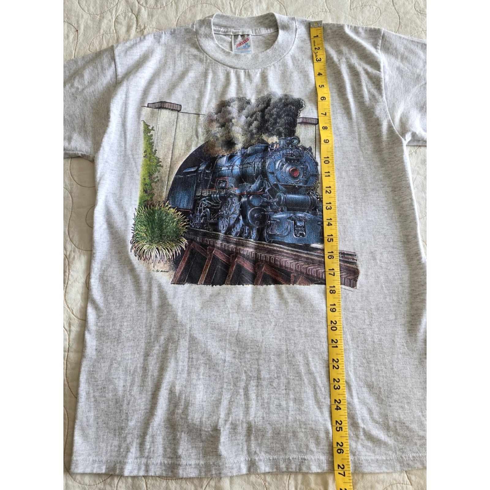 Jerzees VINTAGE Steam Engine Train T-shirt Shirt Unisex Gray 80s 90s M Adult Medium Graphic Tee Jerzees Shirts Mens Womens Size US M / EU 48-50 / 2 - 6 Thumbnail