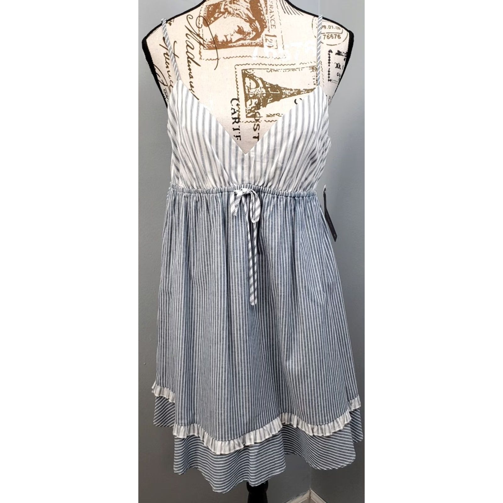 Vintage City Triangles Aruba Mini Dress Women's XXL Blue White Striped Drawstring Waist Dress Size XXL / US 16-18 / IT 52-54 - 2 Thumbnail