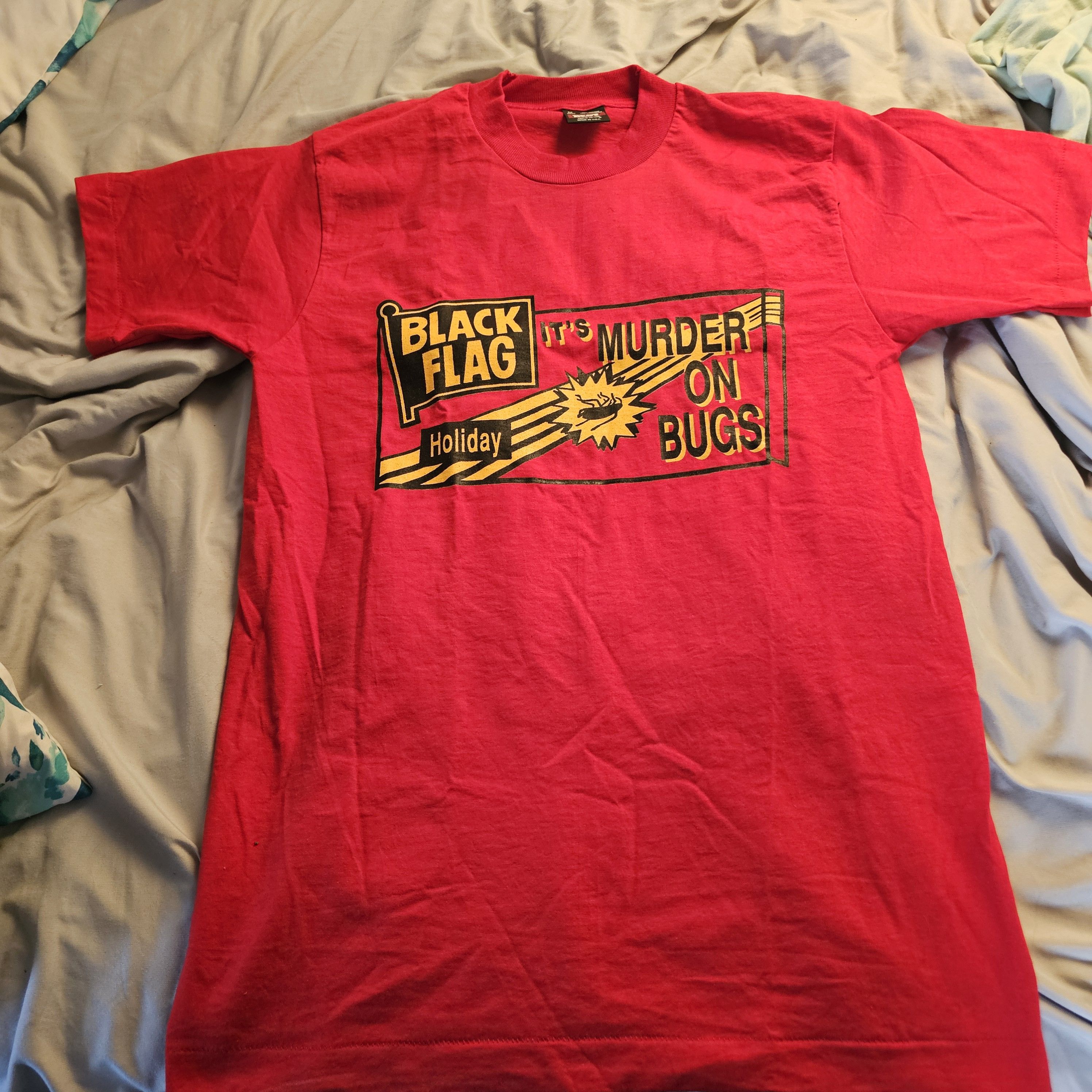 Fruit Of The Loom Vintage 1993 Black Flag Pesticide "Its Murder On Bugs" Tee Size US M / EU 48-50 / 2 - 2 Thumbnail