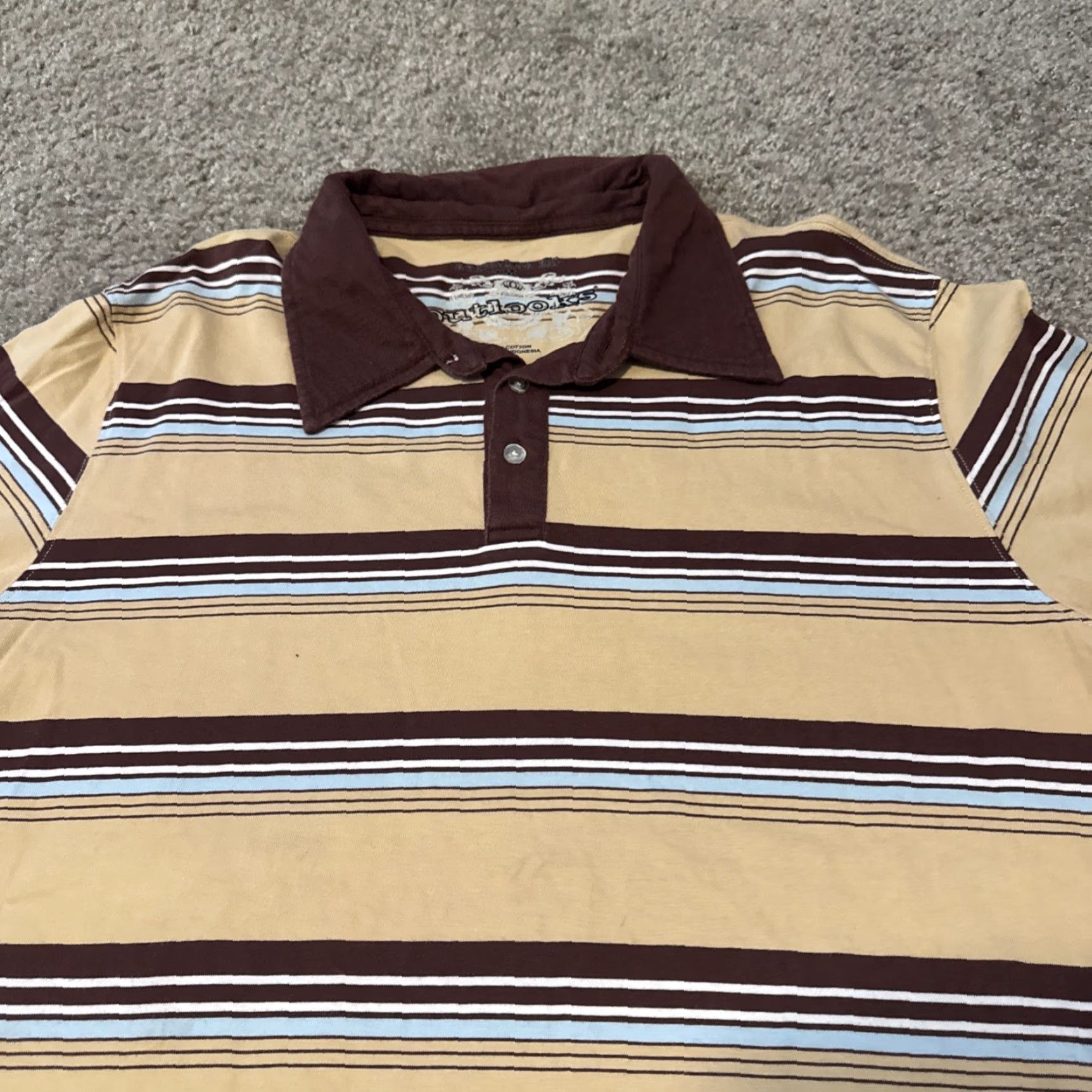 Vintage VINTAGE Outlooks Polo Shirt Mens M Brown Blue Stripe Collared Shirt Size US M / EU 48-50 / 2 - 2 Thumbnail