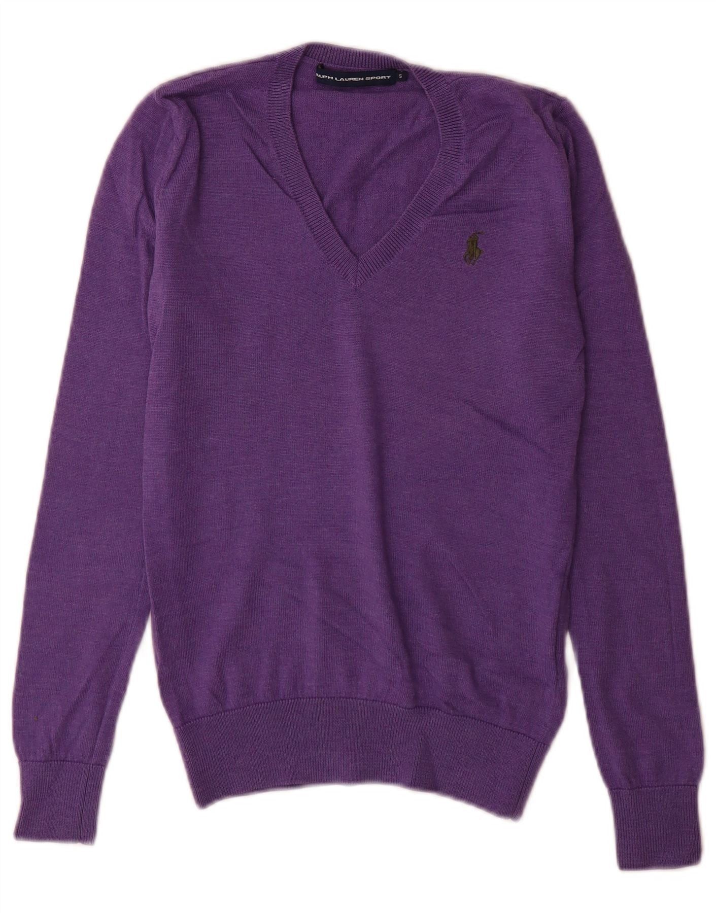 Ralph Lauren Womens V-Neck Jumper Sweater UK 10 Small Purple Merino Wool Size XXS / US 00 / IT 34 - 1 Thumbnail