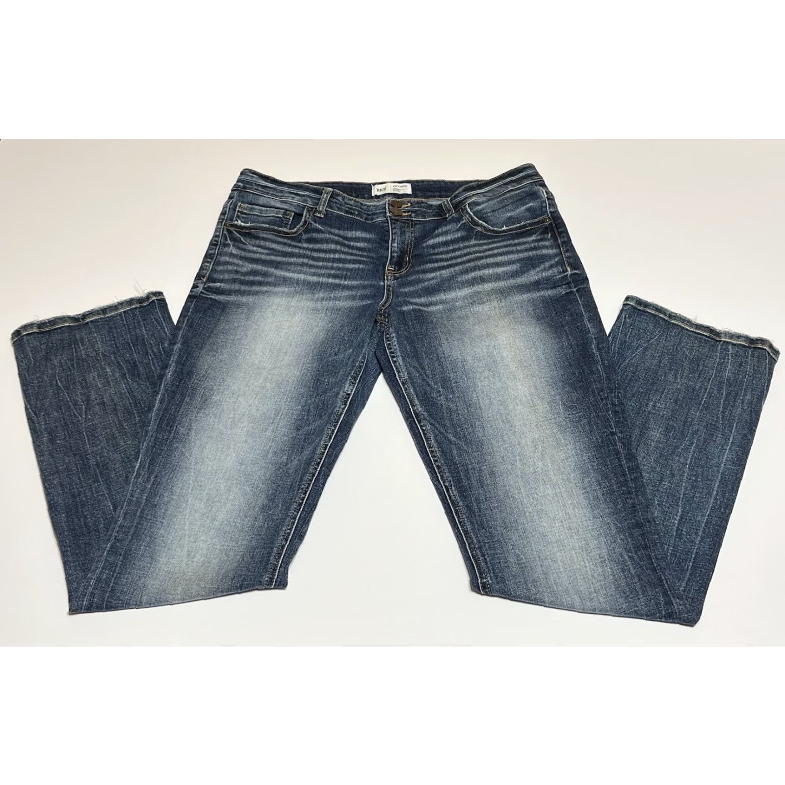 BKE BKE Victoria Straight Jeans Womens Tag 32x32 35x32 Blue Mid Rise Stretch Denim Distressed Pockets Zip Button Size 24" / US 00 / IT 34 - 2 Thumbnail