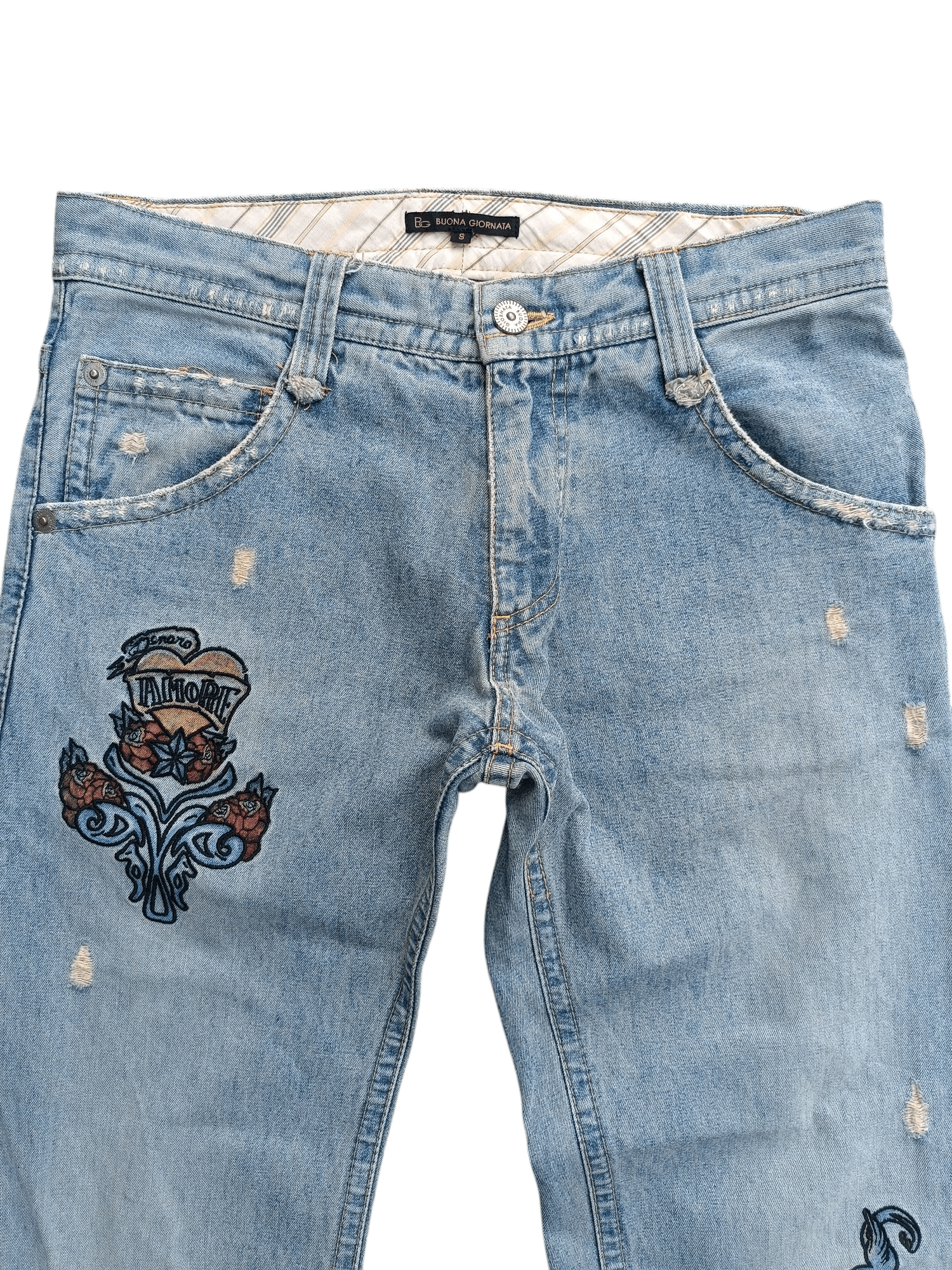 Japanese Brand × Vintage VTG FLARED Japanese Brand Distressed Embroidery Denim E222 Size US 31 - 15 Thumbnail