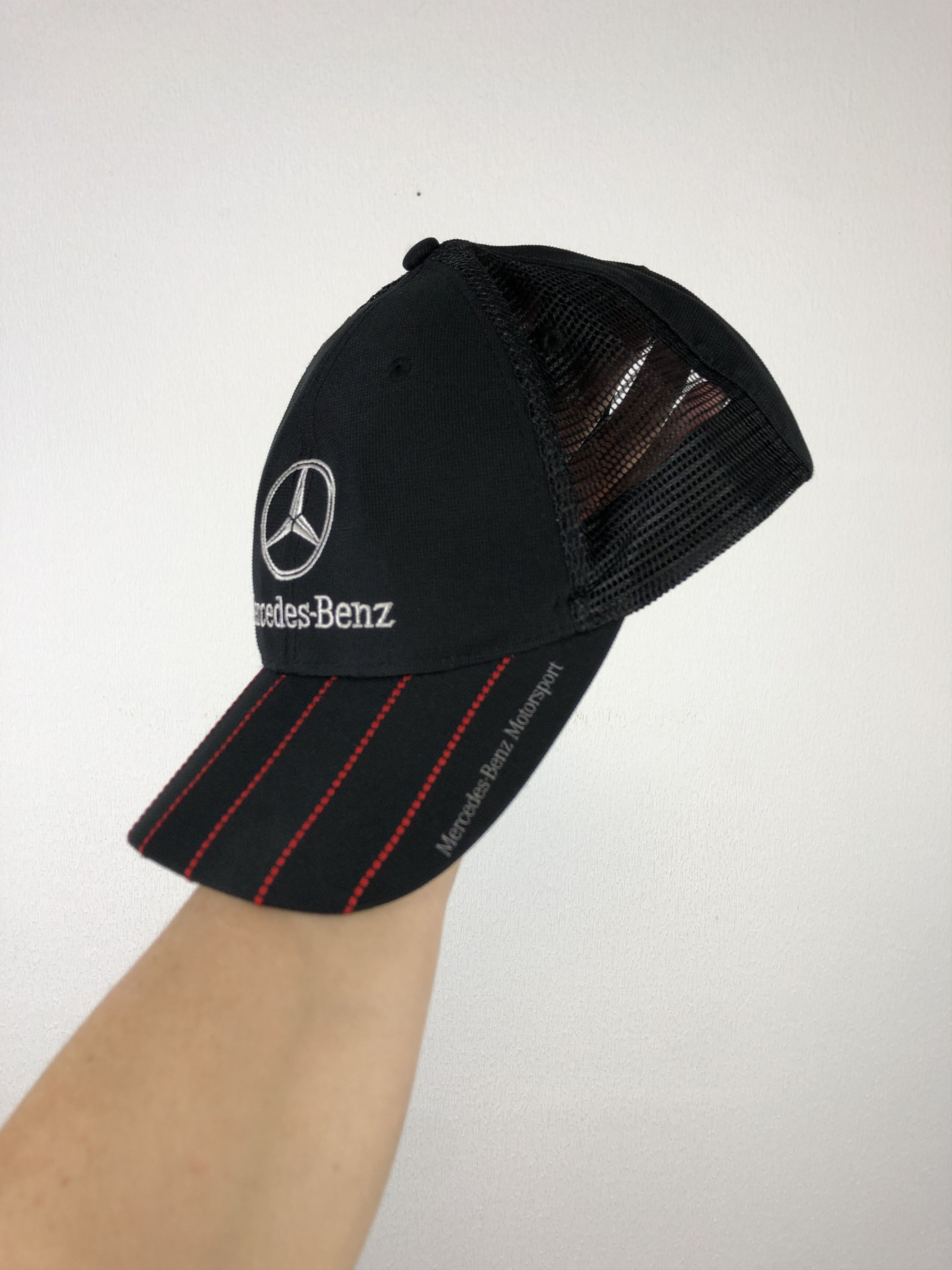 Vintage Mercedes Benz Racing Black Cap Hat Snapback Adult