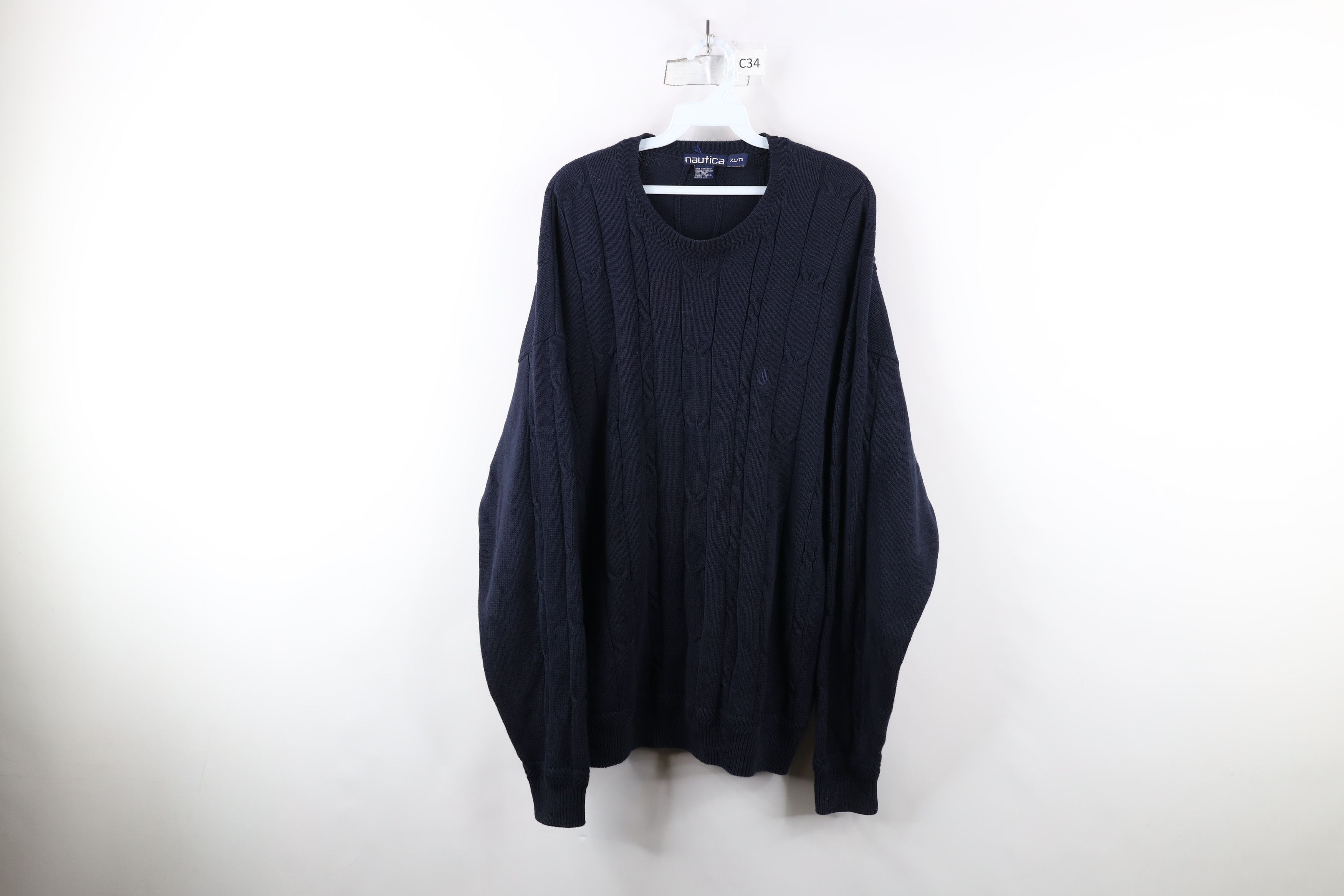 Nautica × Vintage Vintage 90s Nautica Cable Knit Crewneck Sweater Navy Blue Size US XL / EU 56 / 4 - 1 Thumbnail