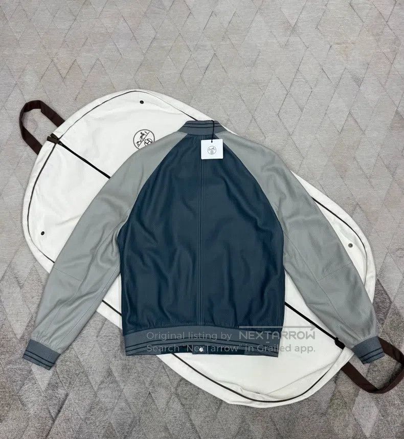 Hermes Hermes 100% Deer Leather and Linen Baseball Jacket in Blue Size US M / EU 48-50 / 2 - 5 Thumbnail