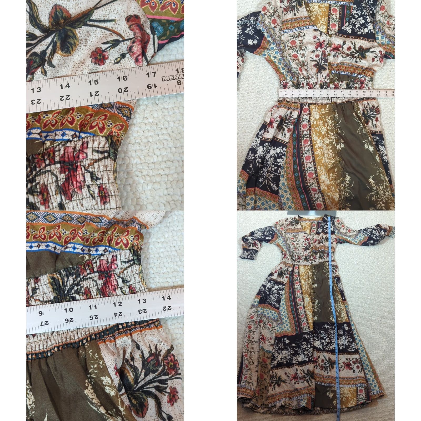 Halo Talisman Halo Maxi Boho Long Sleeve Dress S Button Front V-Neck Multicolor Patchwork Puff Sleeve Fruits? (Note: placeholder) Size S / US 4 / IT 40 - 9 Thumbnail