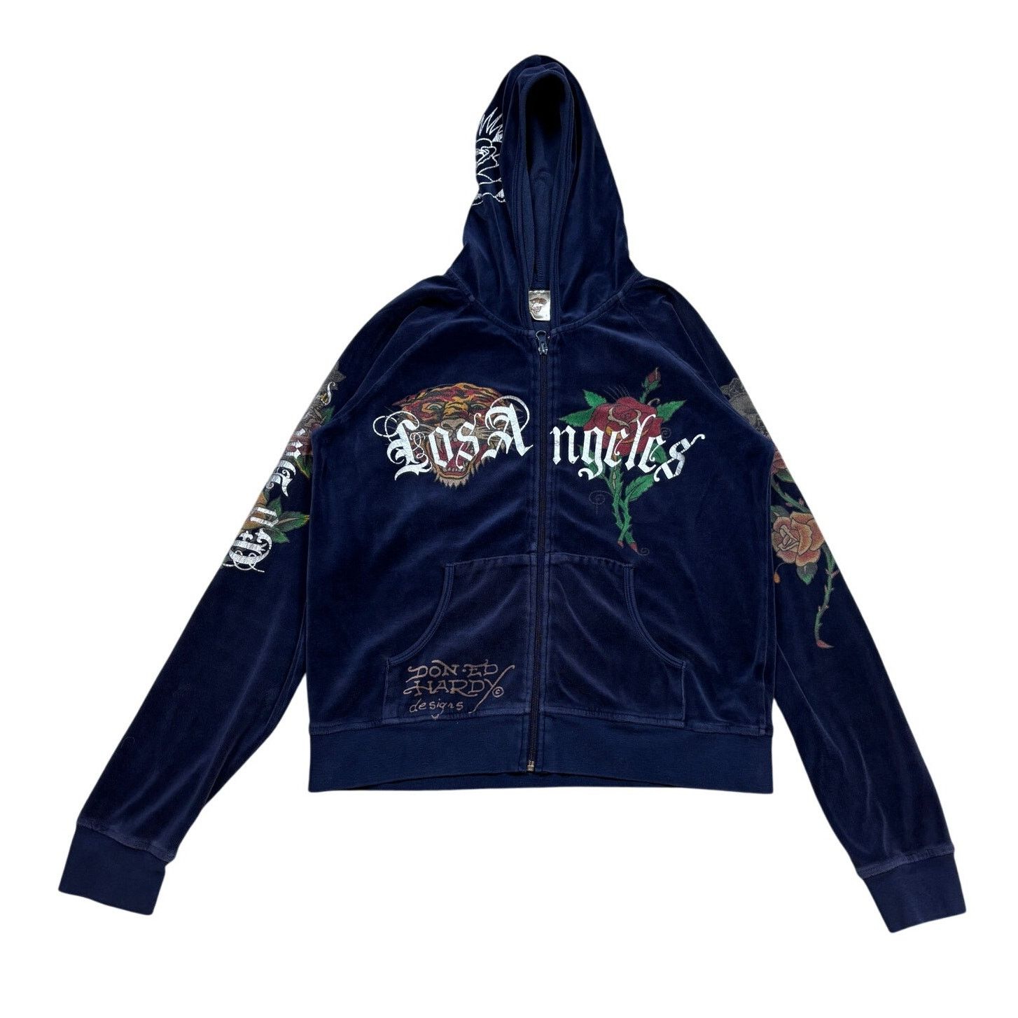 Ed Hardy × Vintage Vintage Ed Hardy Los Angeles Velour Full Zip Hoodie Womens L Size L / US 10 / IT 46 - 1 Thumbnail