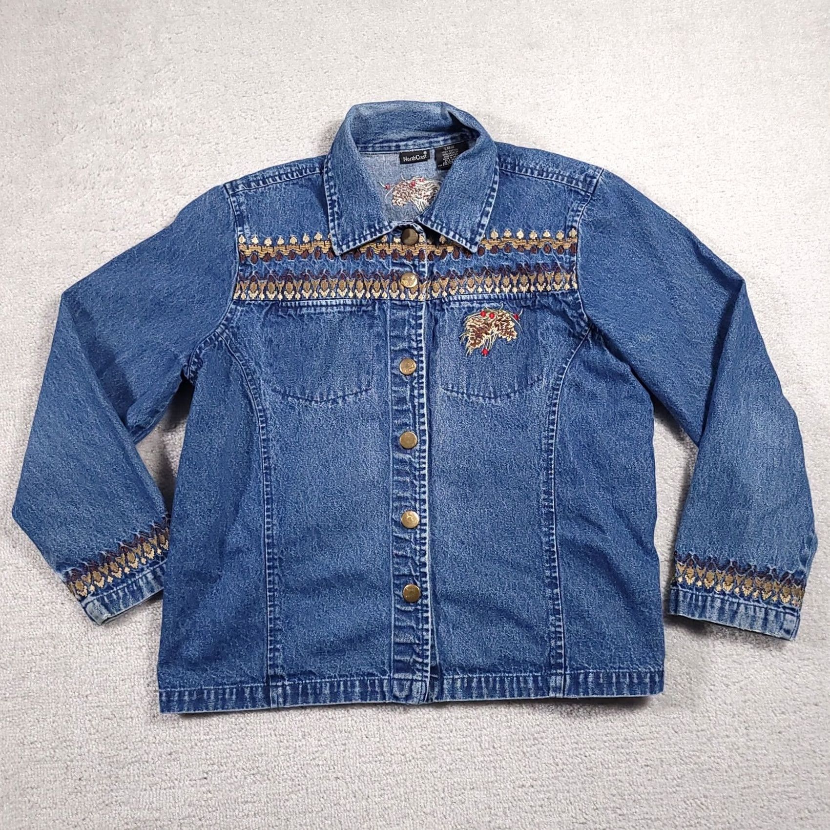 Denime NorthCrest Button Up Denim Jacket Shirt Women's Large Embroidered Collared Size L / US 10 / IT 46 - 2 Thumbnail