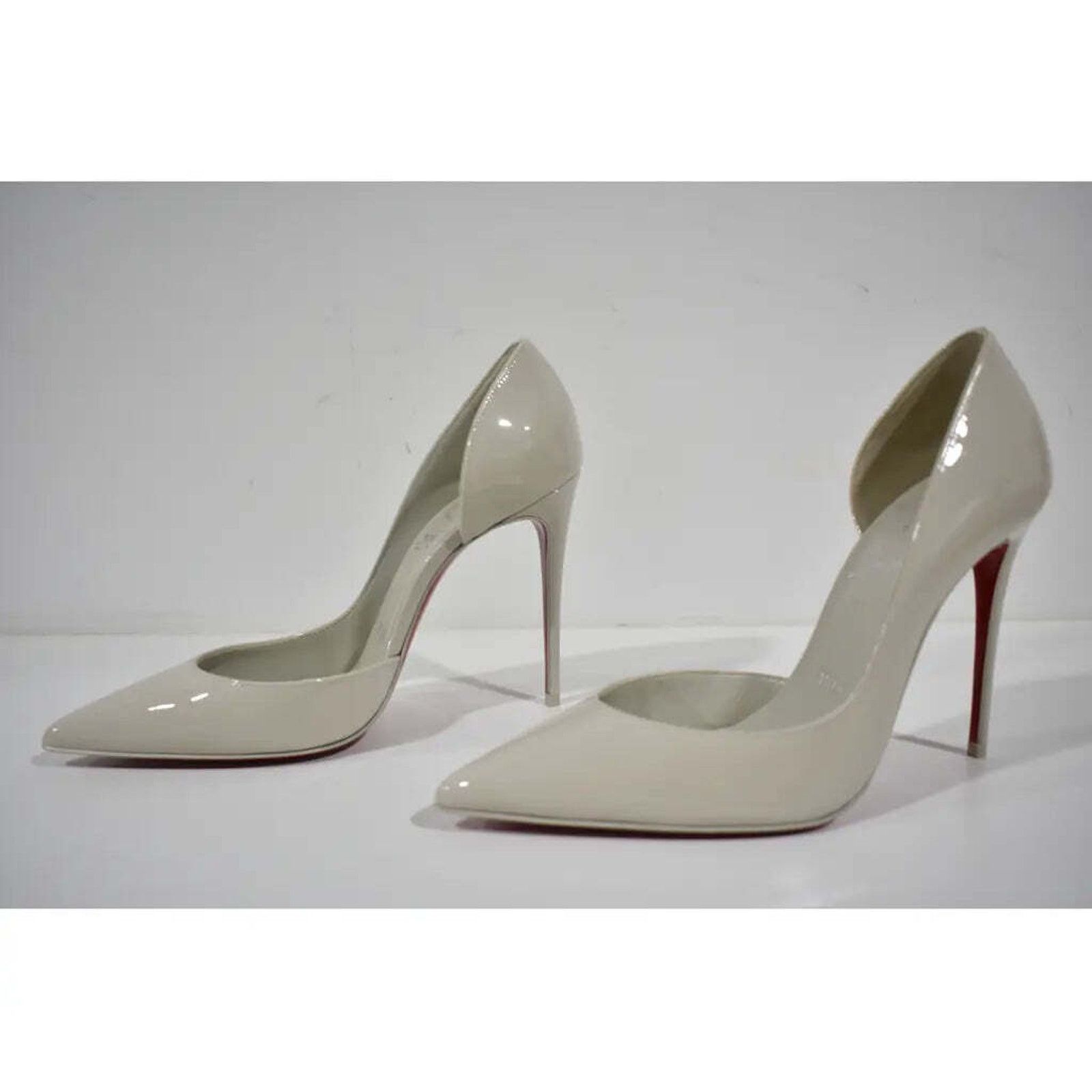 Christian Louboutin Iriza 100 Craie White Grey Patent Leather Point Heel Pump 39 Size US 9 / IT 39 - 7 Thumbnail