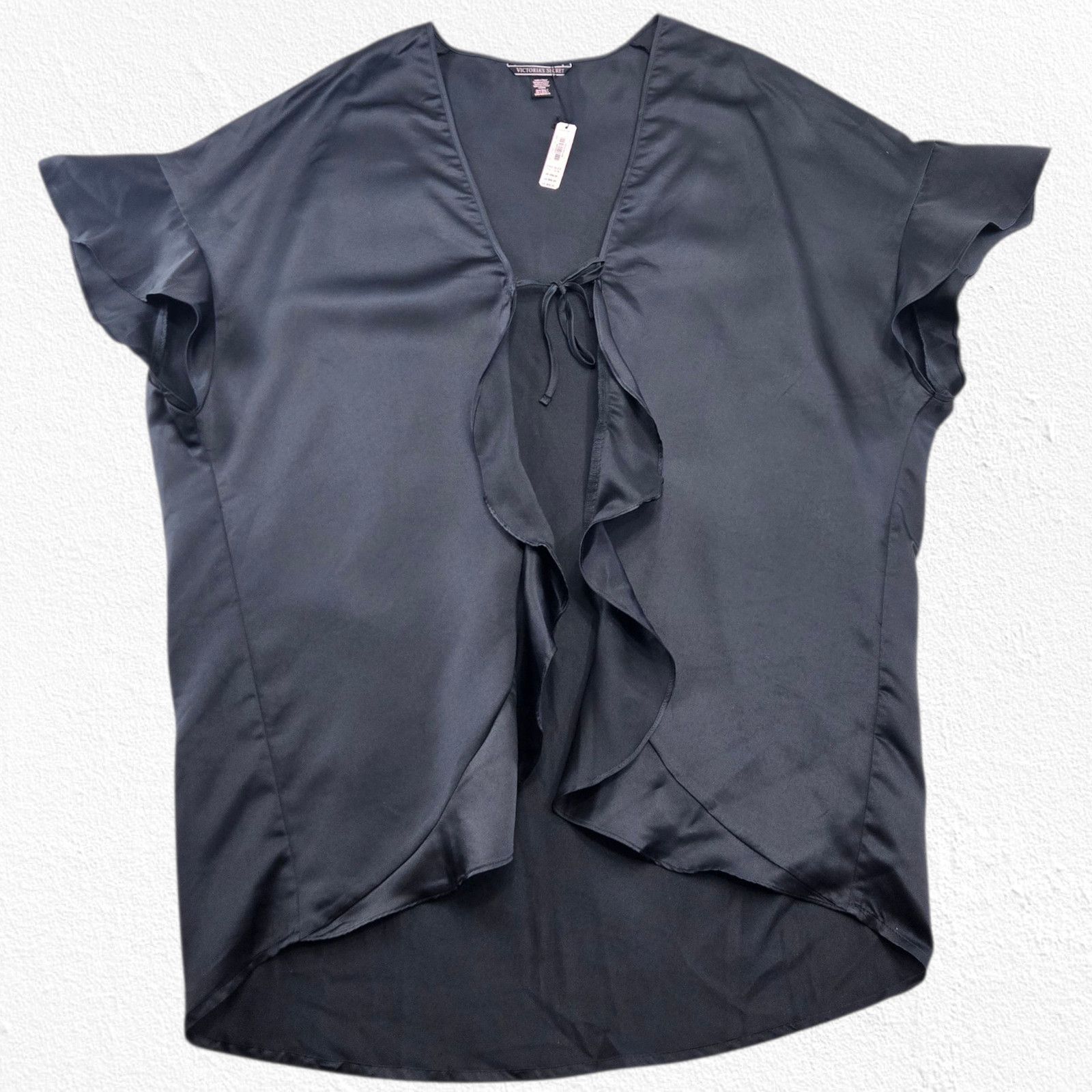 Victoria's Secret Victoria’s Secret Black Satin Open Front Ruffle Bed Top OS Size ONE SIZE - 2 Thumbnail
