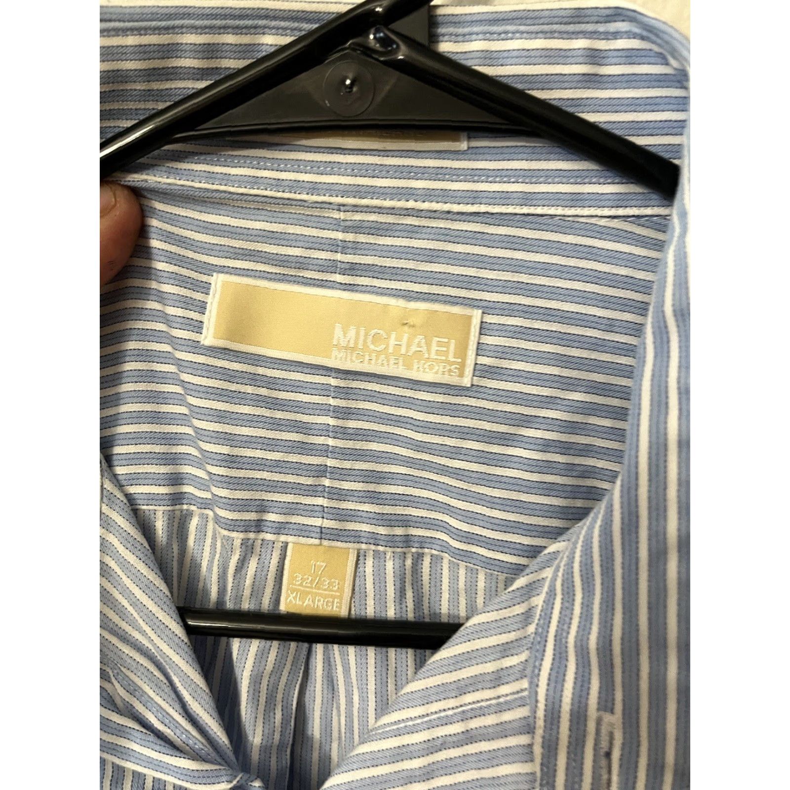 Michael Kors VINTAGE Michael Kors Dress Shirt Blue Striped 17-32/33 Button Shirt 100% Cotton Non Iron Mens Slimming Regular Collar Spread Long Sleeve Button-Up Size 46R - 2 Thumbnail