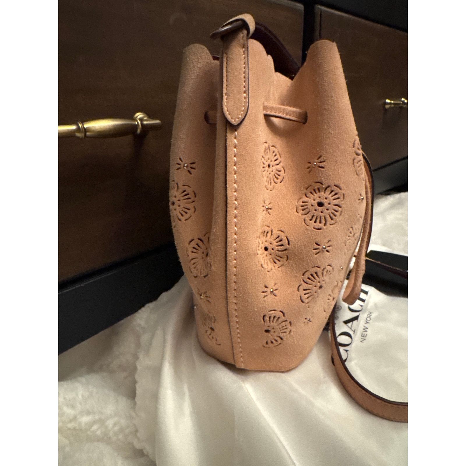 Coach Y2K Tea Rose Coach Suede Bucket Mini Bag Blush Size ONE SIZE - 6 Thumbnail