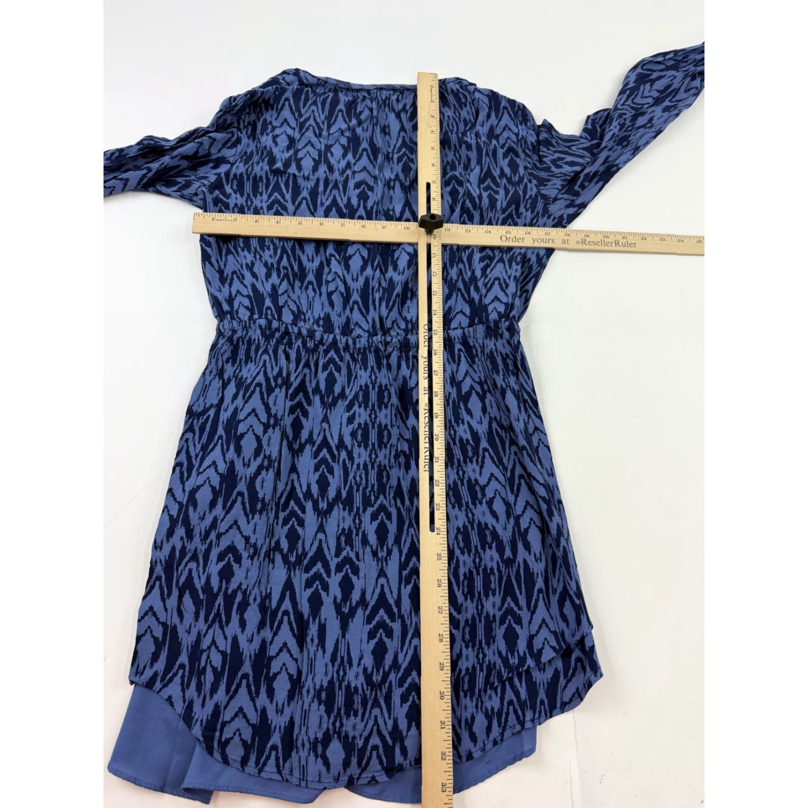 Gap Gap Dress Womens Medium Blue Geometric Long Sleeve V Neck Blouson Lined Mini Size M / US 6-8 / IT 42-44 - 7 Thumbnail
