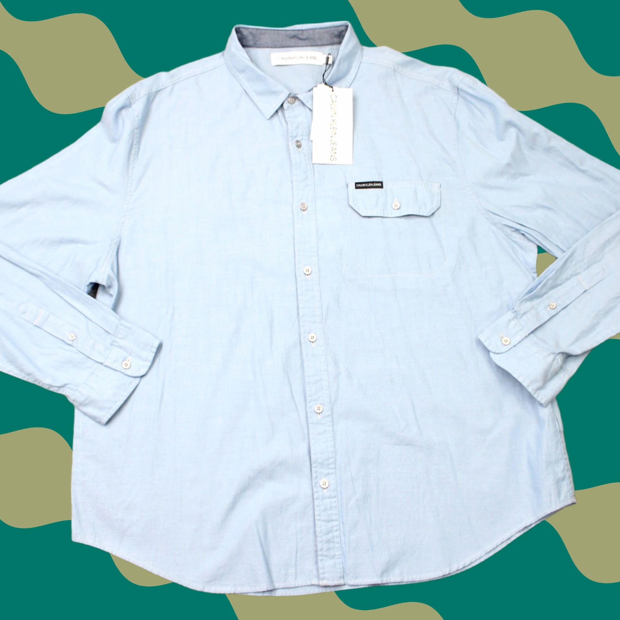 Vintage Calvin Klein Jeans Shirt Mens 2XL Blue Chambray Long Sleeve Button-Up Cotton NWT Size US XXL / EU 58 / 5 - 1 Thumbnail