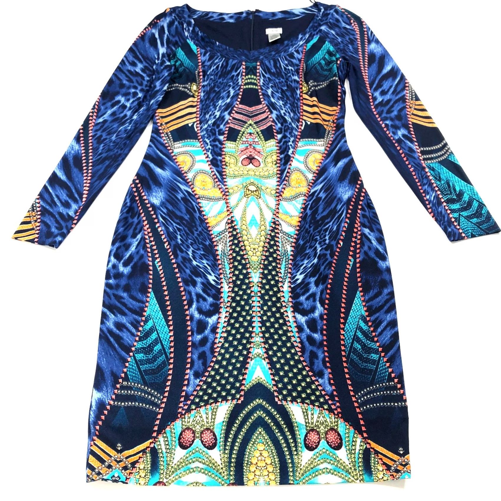 Vintage Cache 6 Sheath Dress Geometric Abstract Zip Blue MINT Size M / US 6-8 / IT 42-44 - 2 Thumbnail