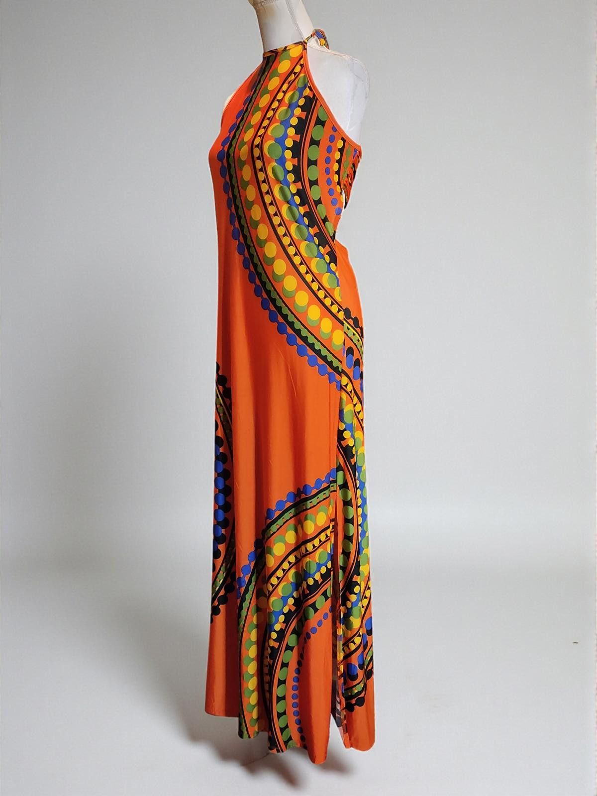 Venus Venus Medium Size Orange Maxi Dress with Colorful Pattern Size M / US 6-8 / IT 42-44 - 4 Thumbnail
