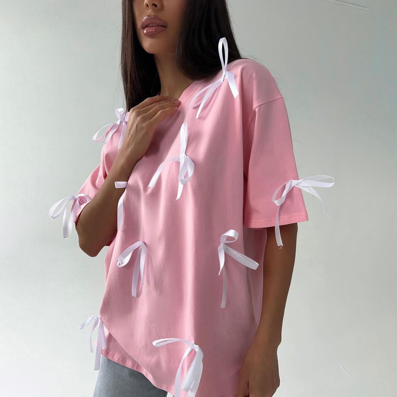 Other Women's Casual Loose Bow Tie T-Shirt Y2k Size L / US 10 / IT 46 - 3 Thumbnail
